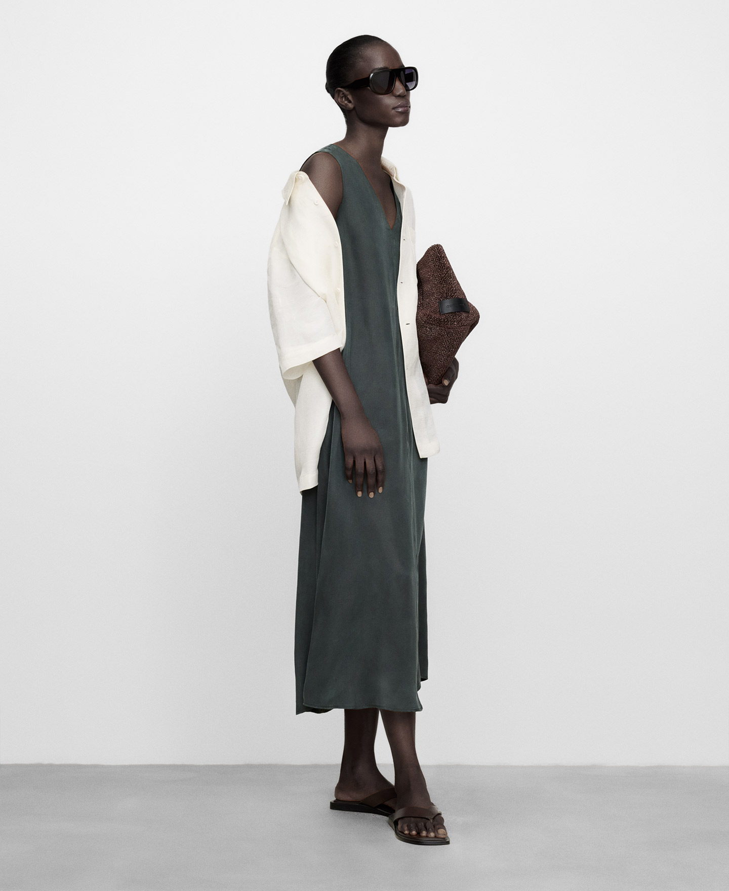 A-line V-neckline long dress image number 1