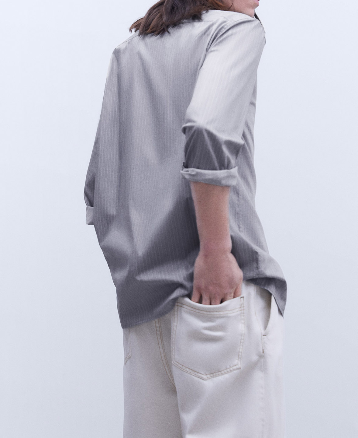 Mandarin collar cotton shirt image number 2
