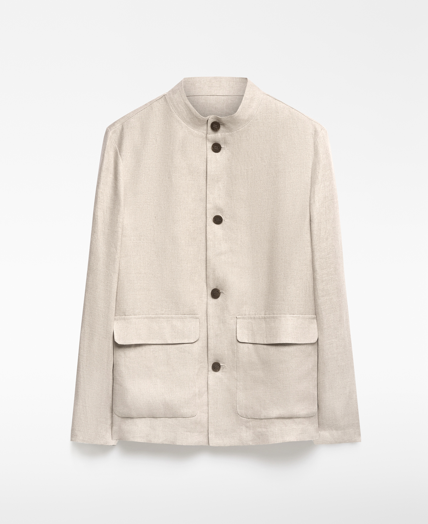 Mandarin collar linen overshirt man image number 2