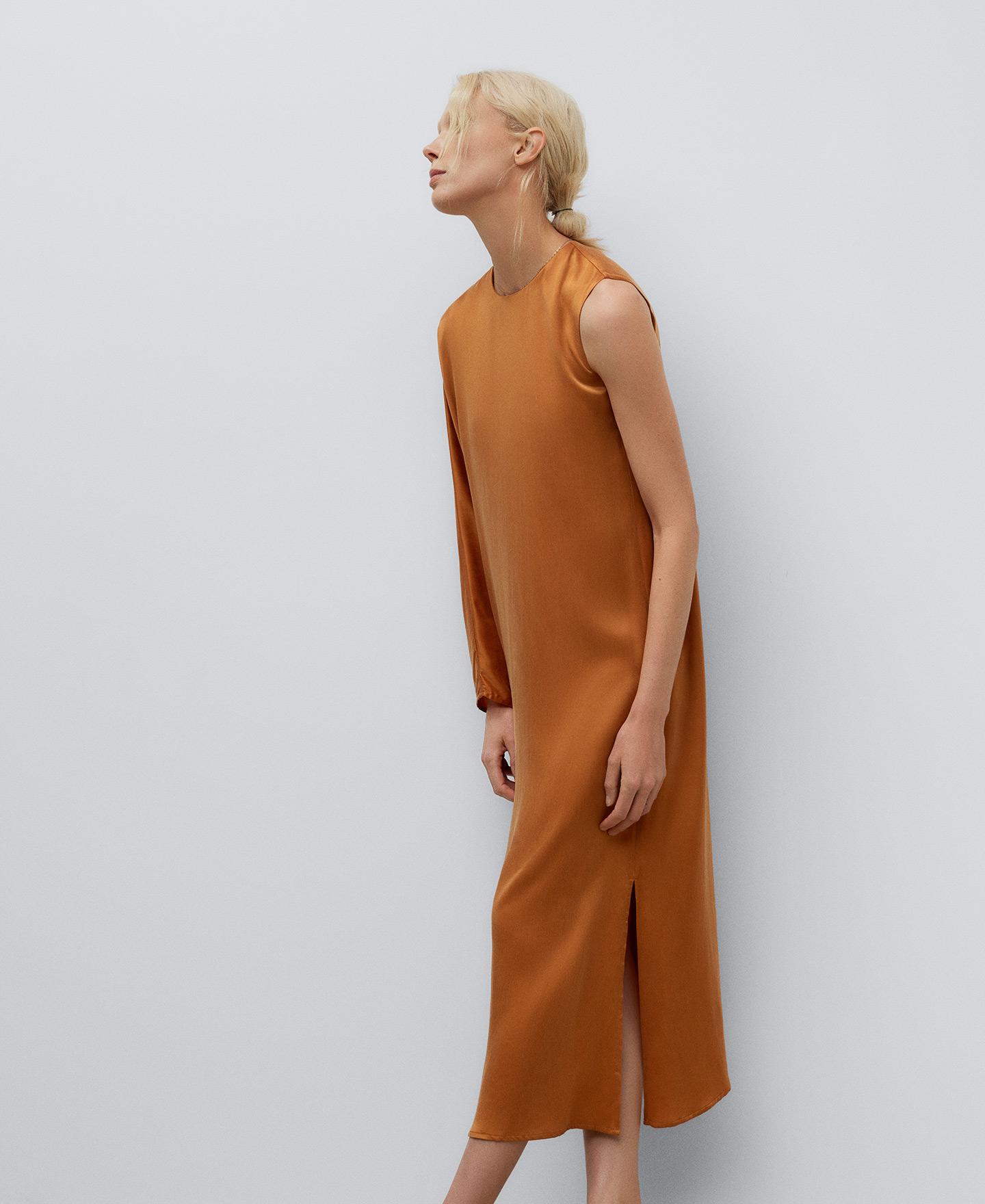 Vestido asimétrico naranja mujer image number 0
