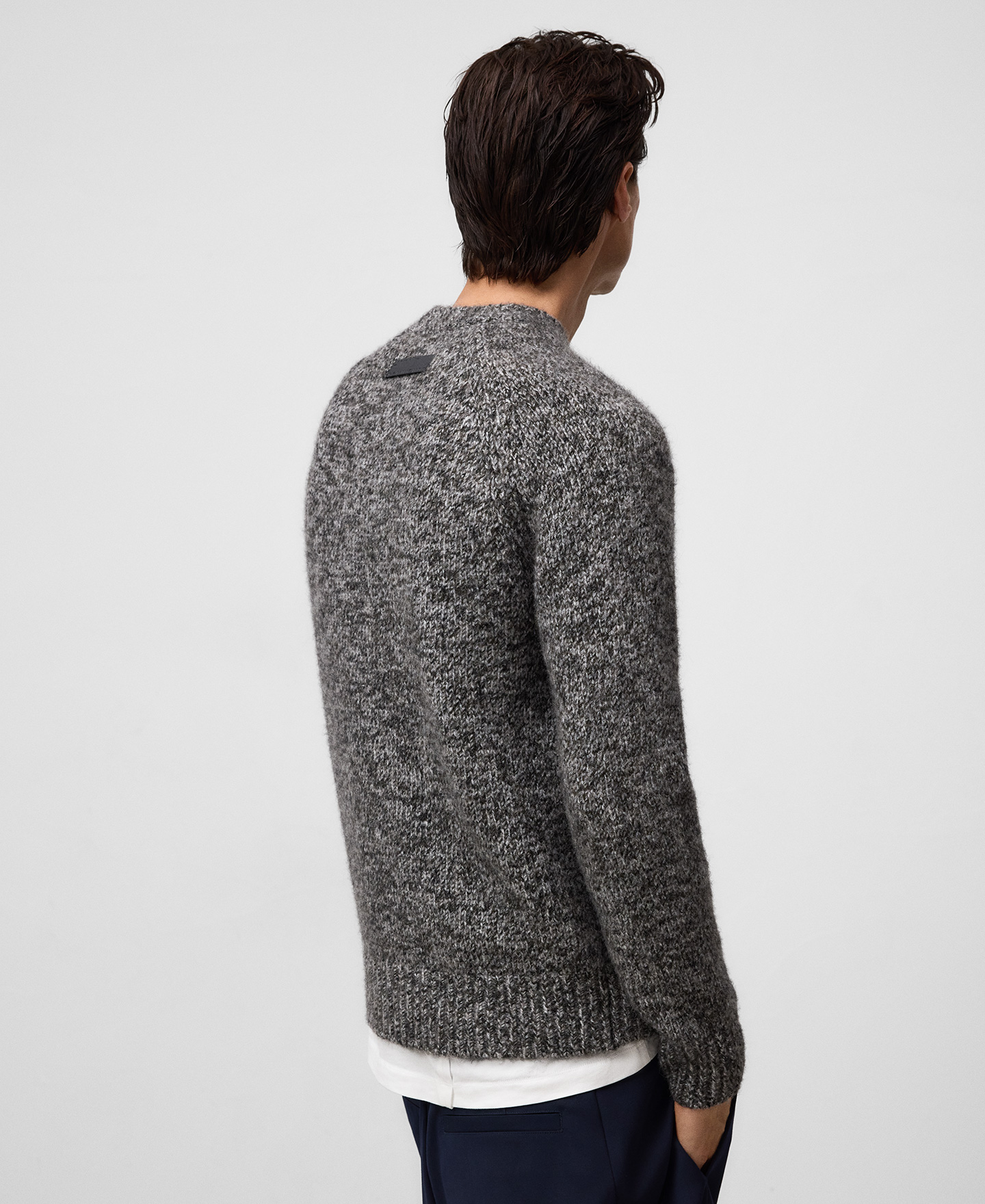 Crew collar melange knit sweater man image number 2