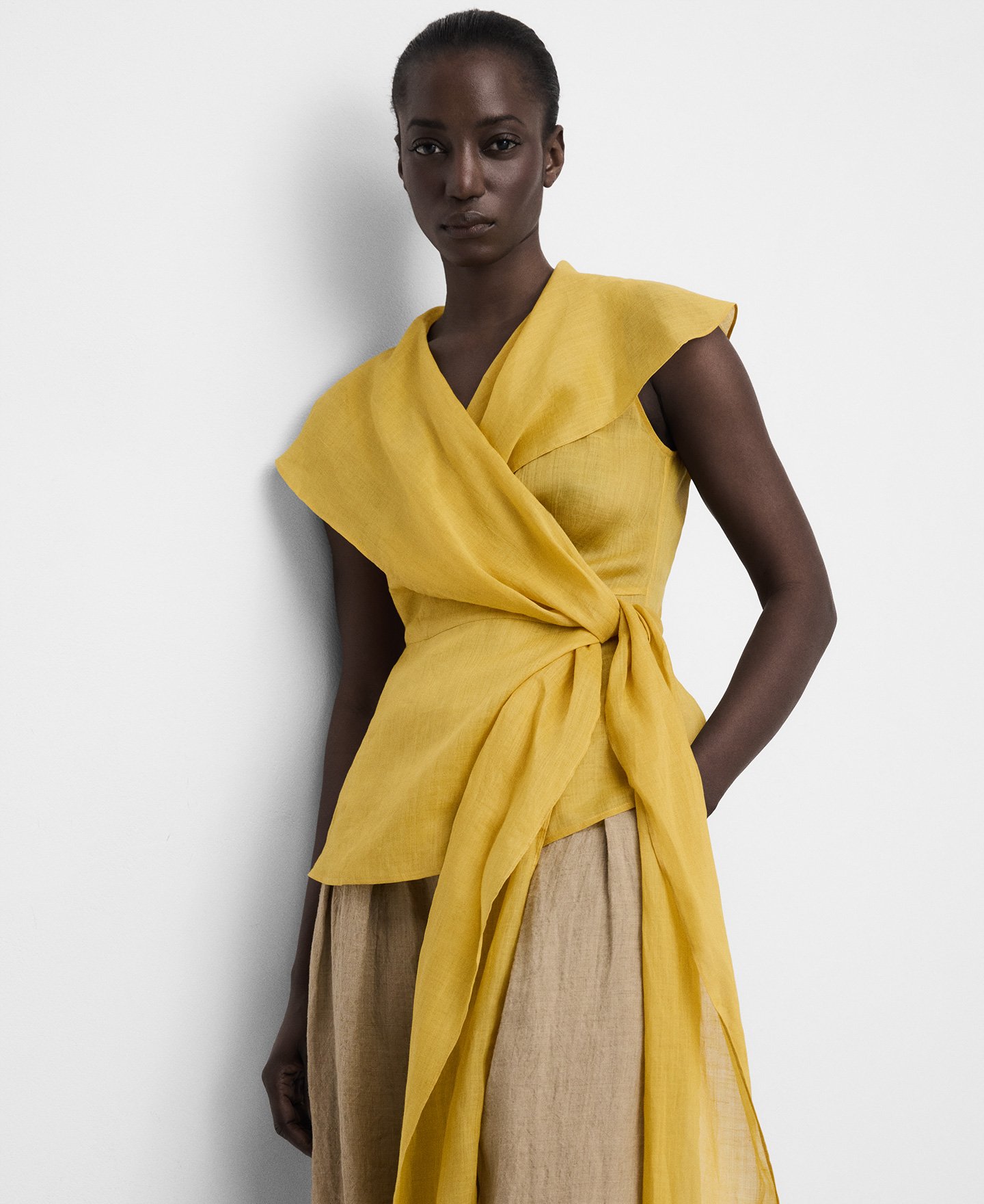 Ramie shawl collar wrap top image number 0