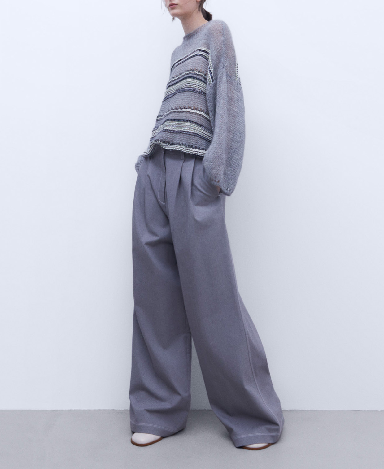 Wide cotton fabric trousers image number 1
