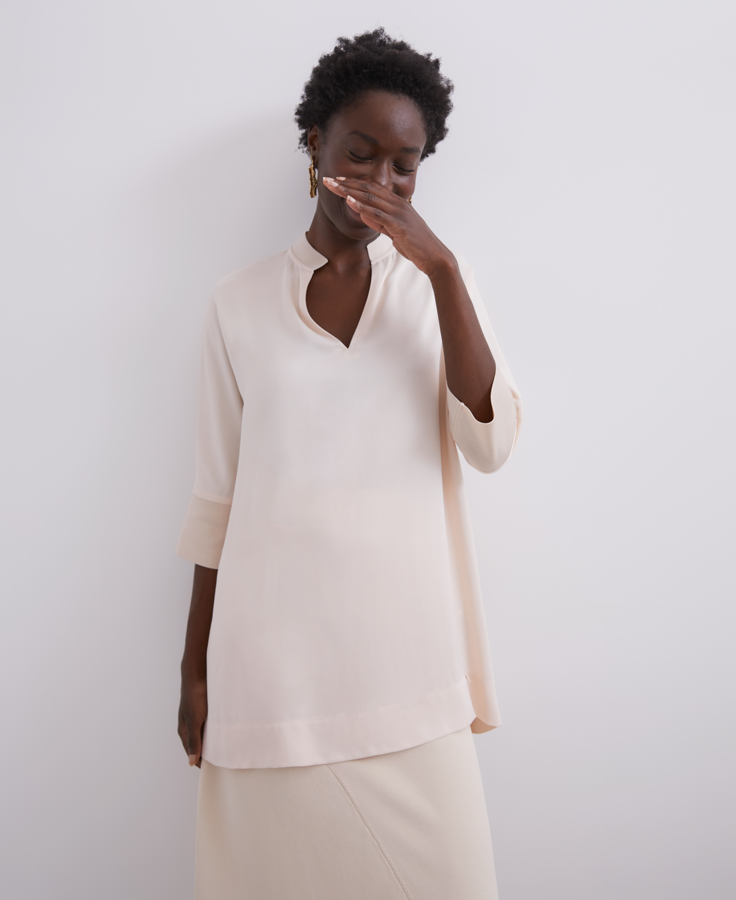 Camisa oversize cuello mao en viscosa image number 0
