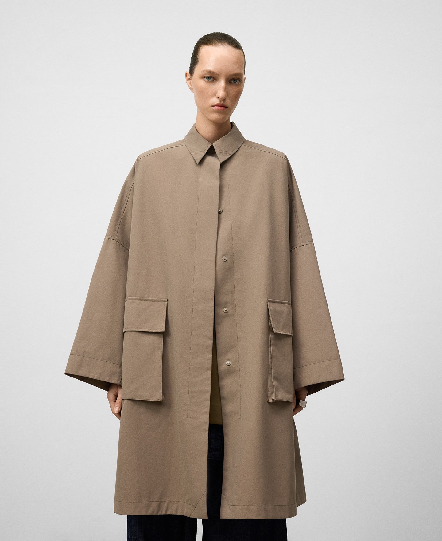 Lapel collar oversize trench coat woman image number 0