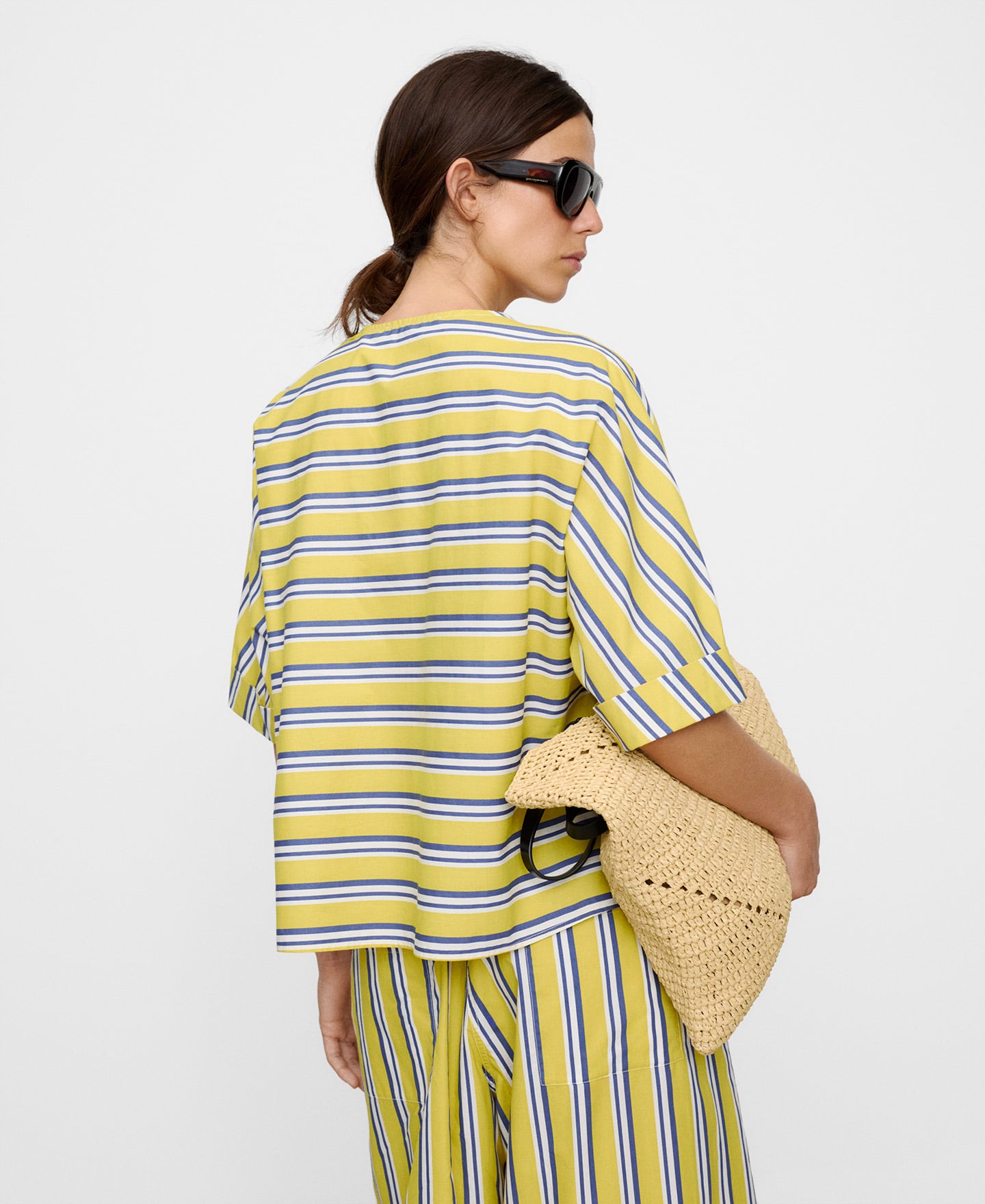 Cotton V-neckline striped blouse image number 2