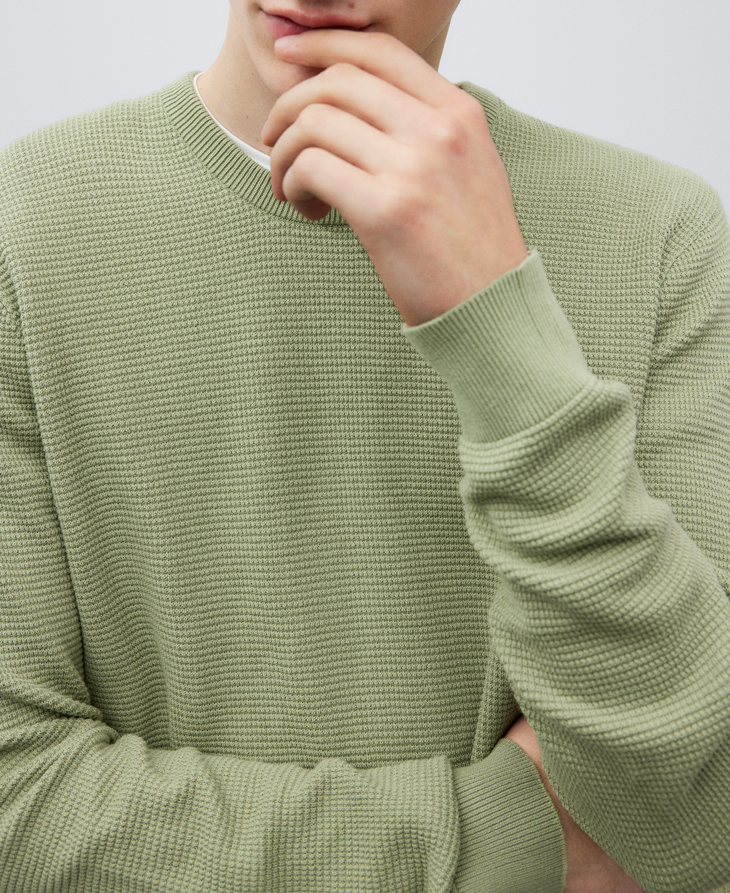 Green cotton structured sweater man image number 3