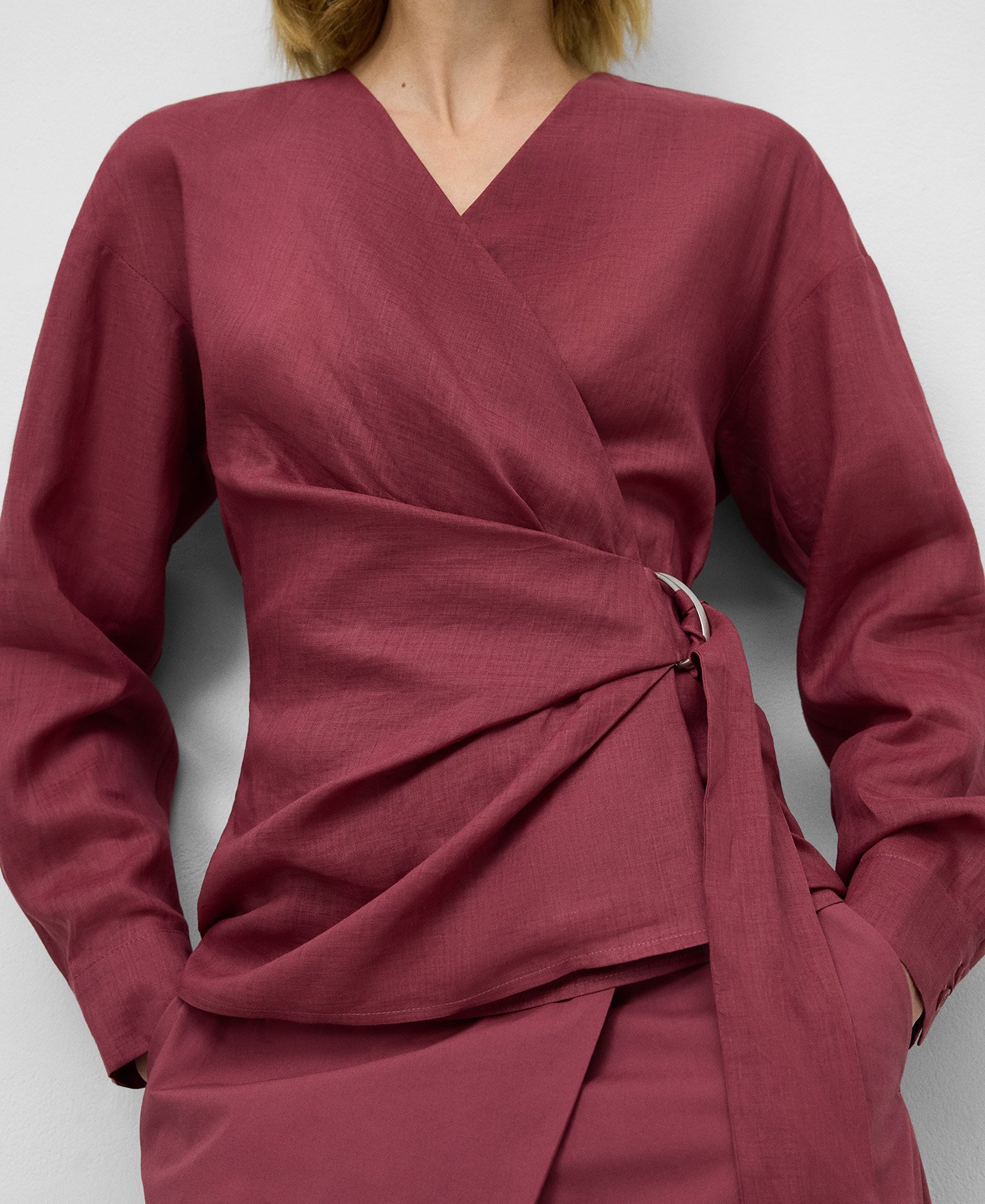 Camisa cruzada ramio mujer image number 3