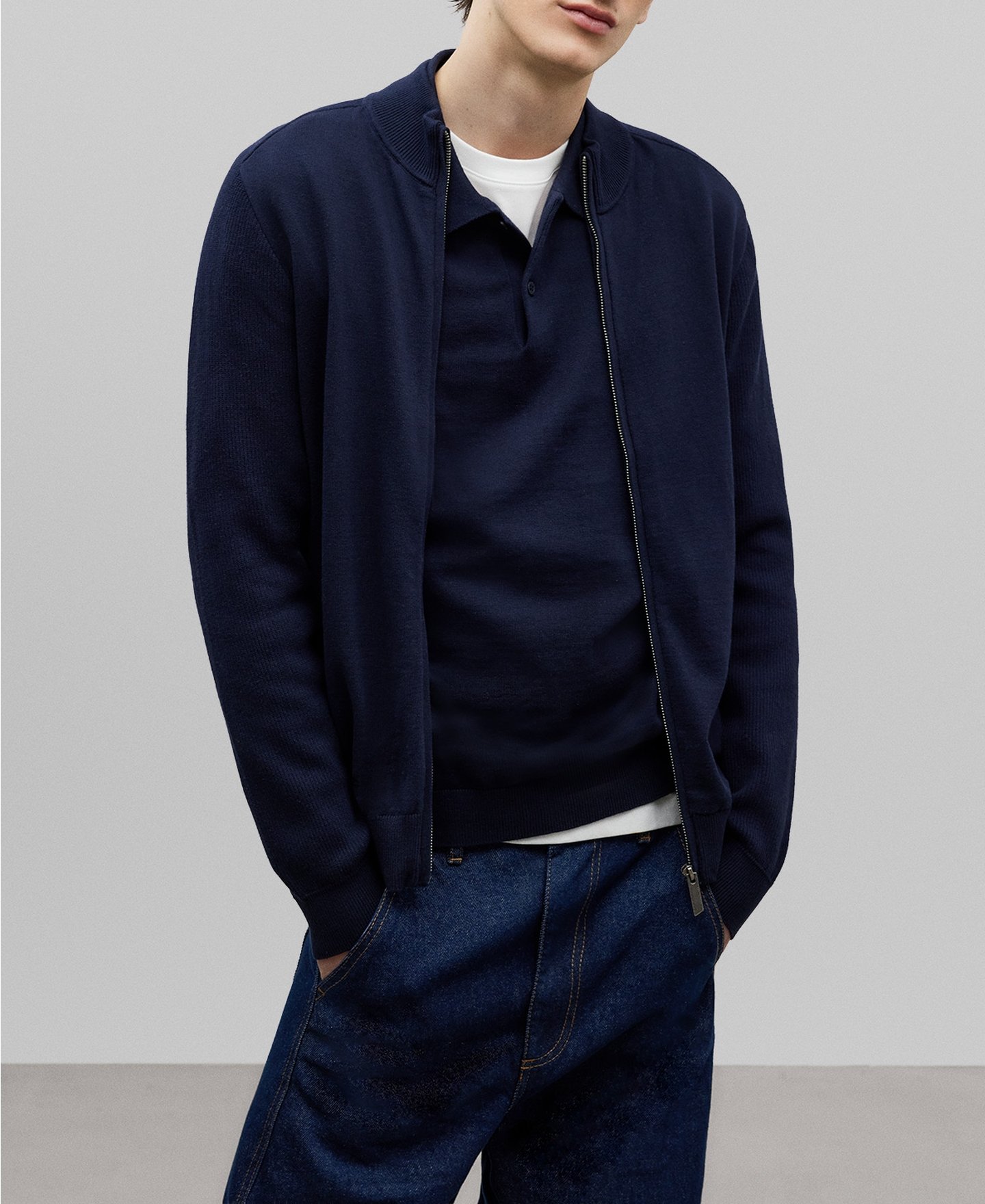 Organic cotton knit cardigan man image number 0