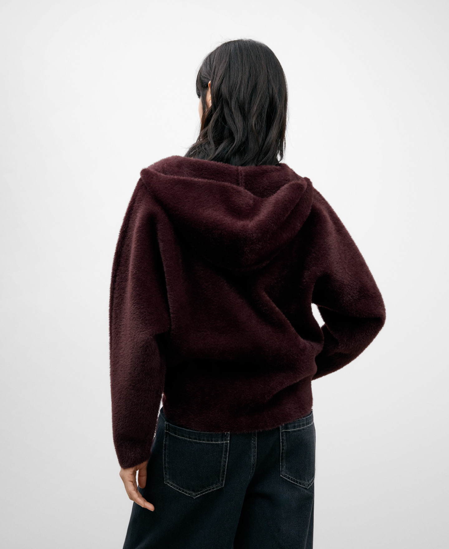 Burgundy fleece hoodie for women image number 2