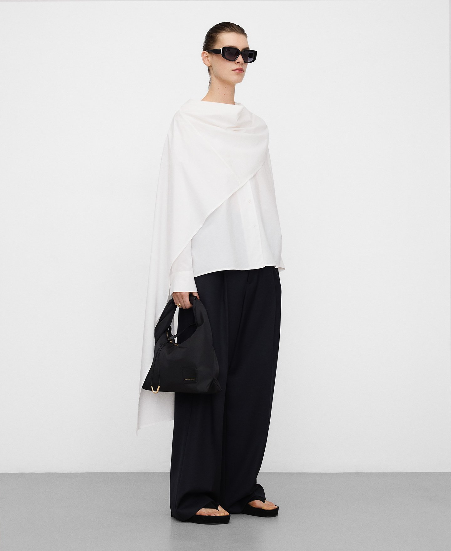 Straight shirt with shawl image number 1