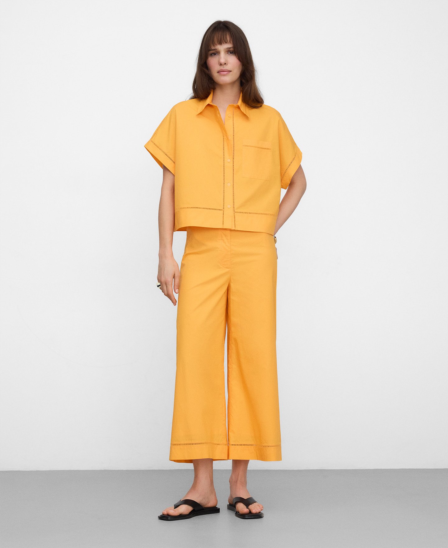 Cotton shirt with lace trim image number 1