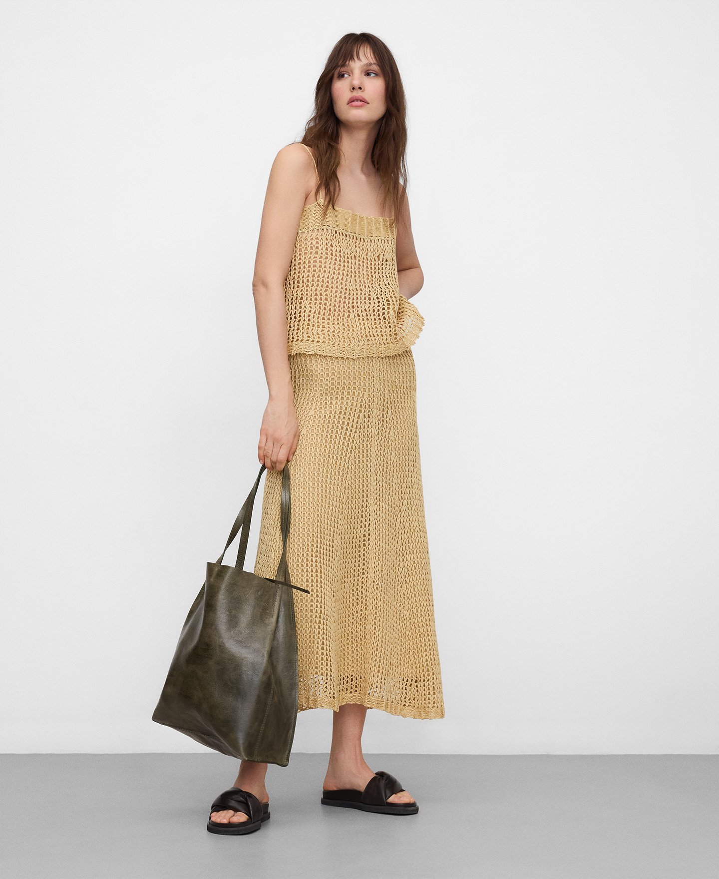 Cupro openwork knit A-line skirt image number 1