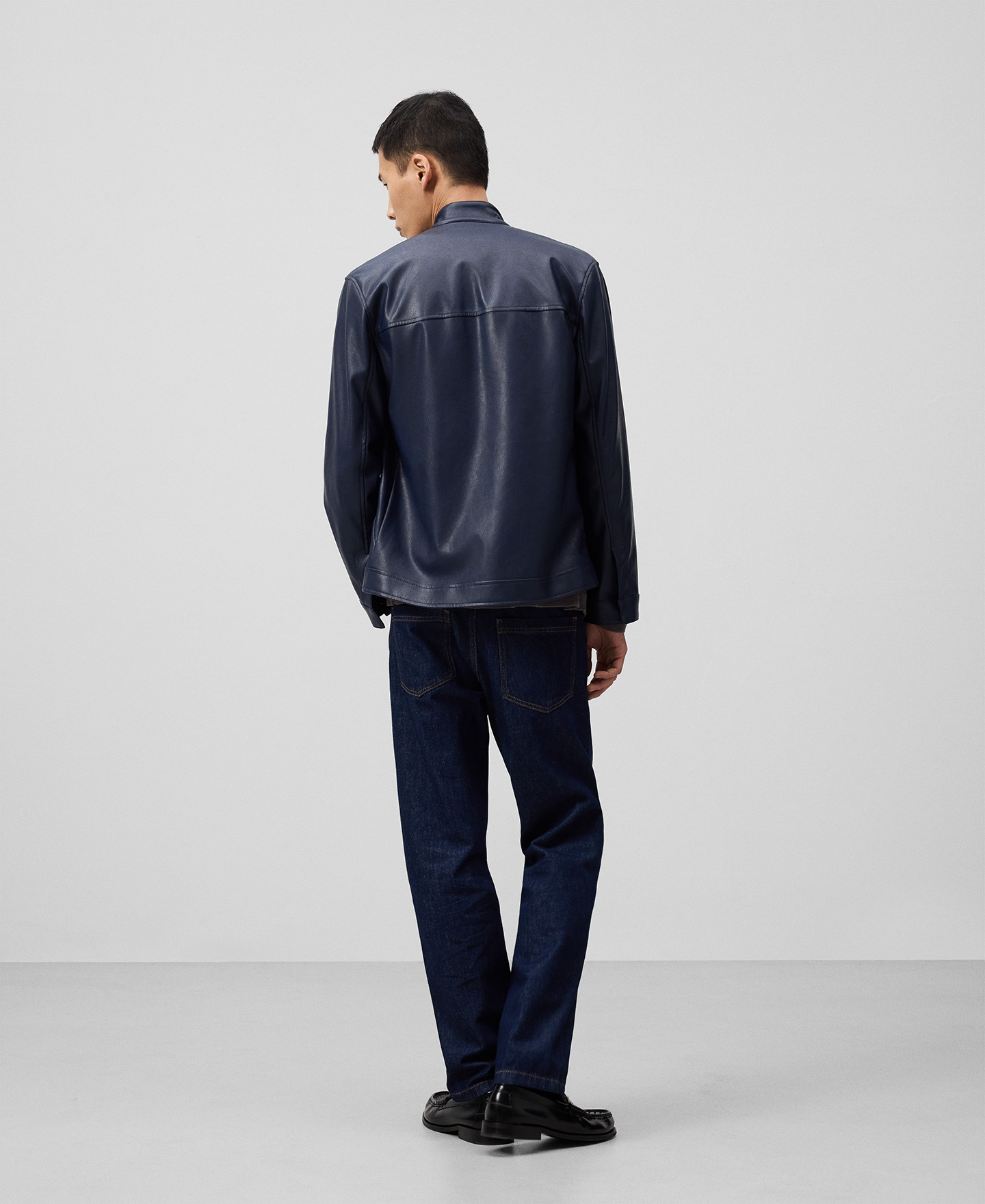 Chaqueta biker Piel no Piel azul hombre image number 2