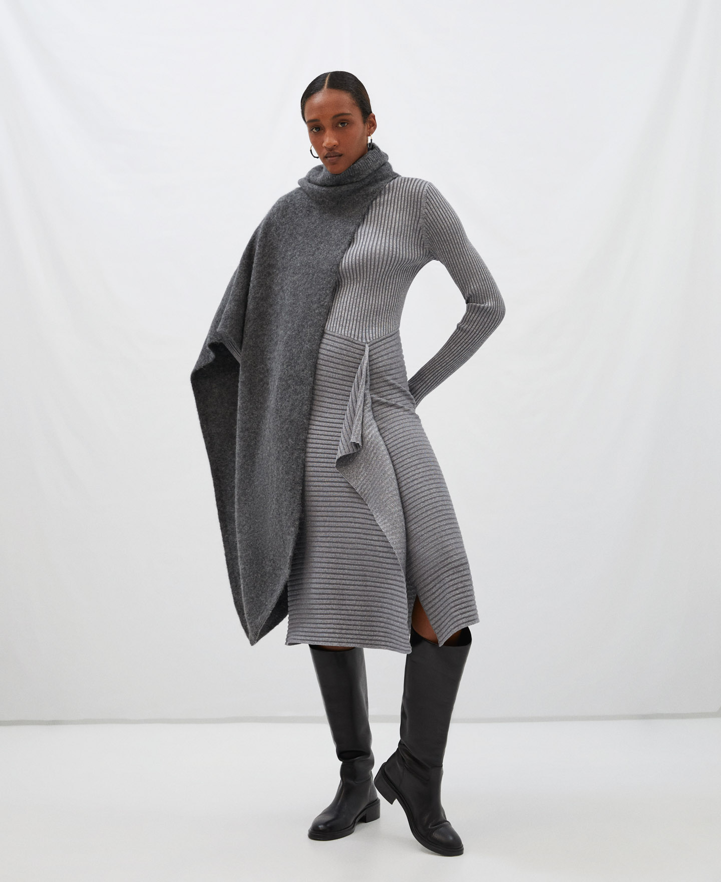 Asymmetrical ribbed knit dress image number 1