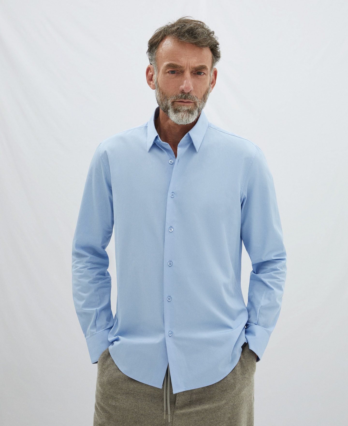 Cotton shirt with hidden button image number 0