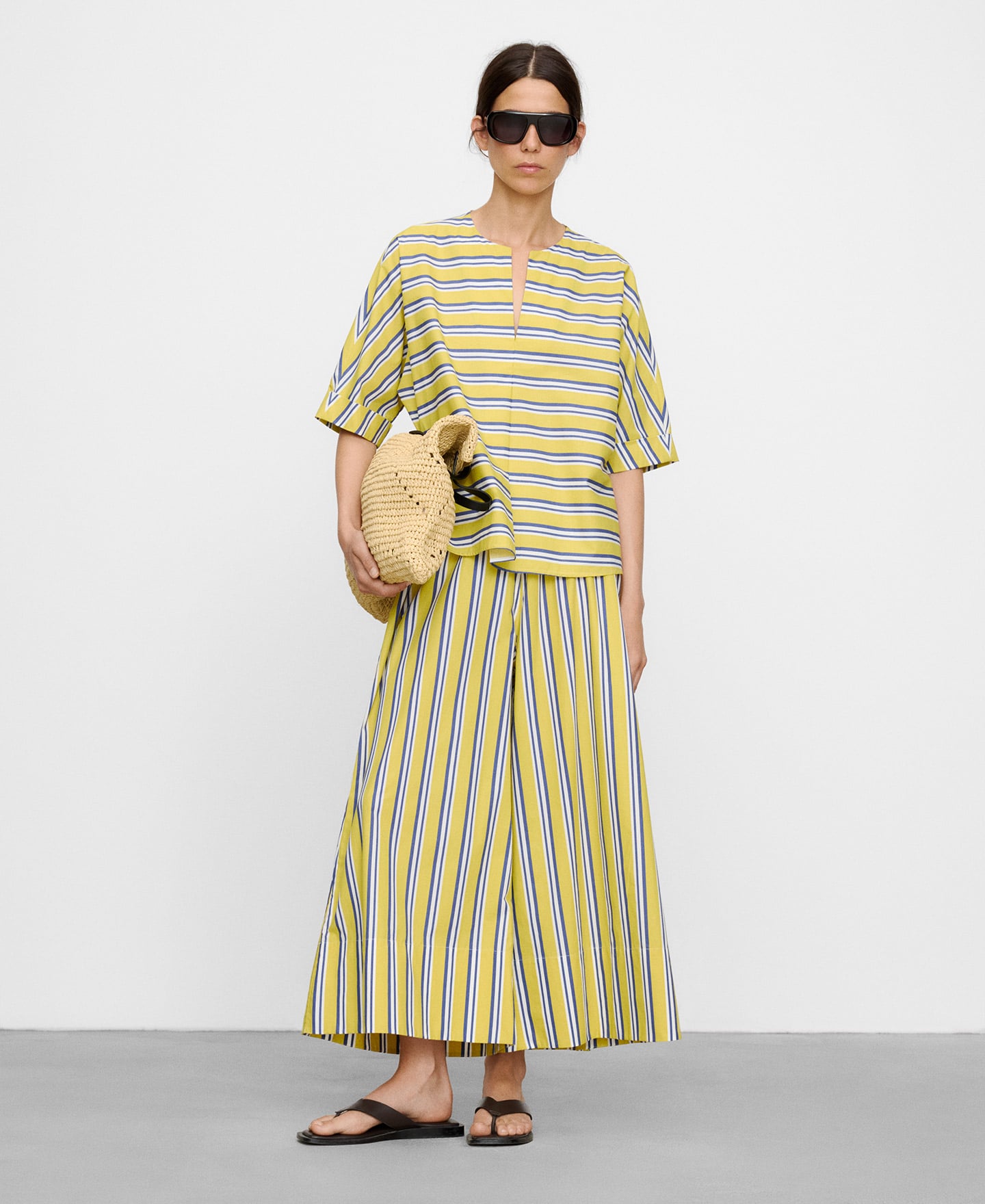 Cotton wide-leg striped trousers image number 1