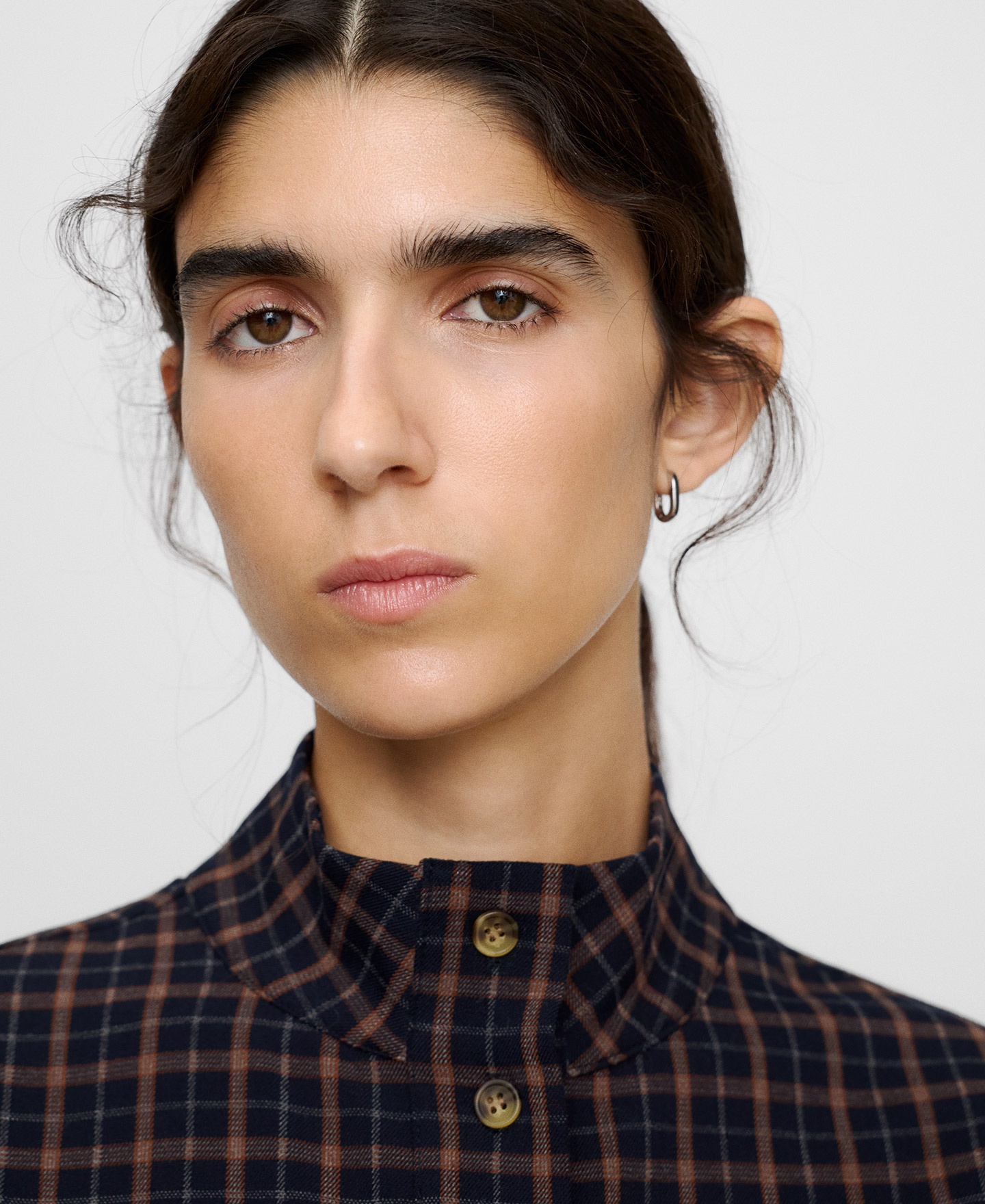 Checkered band collar overshirt image number 3
