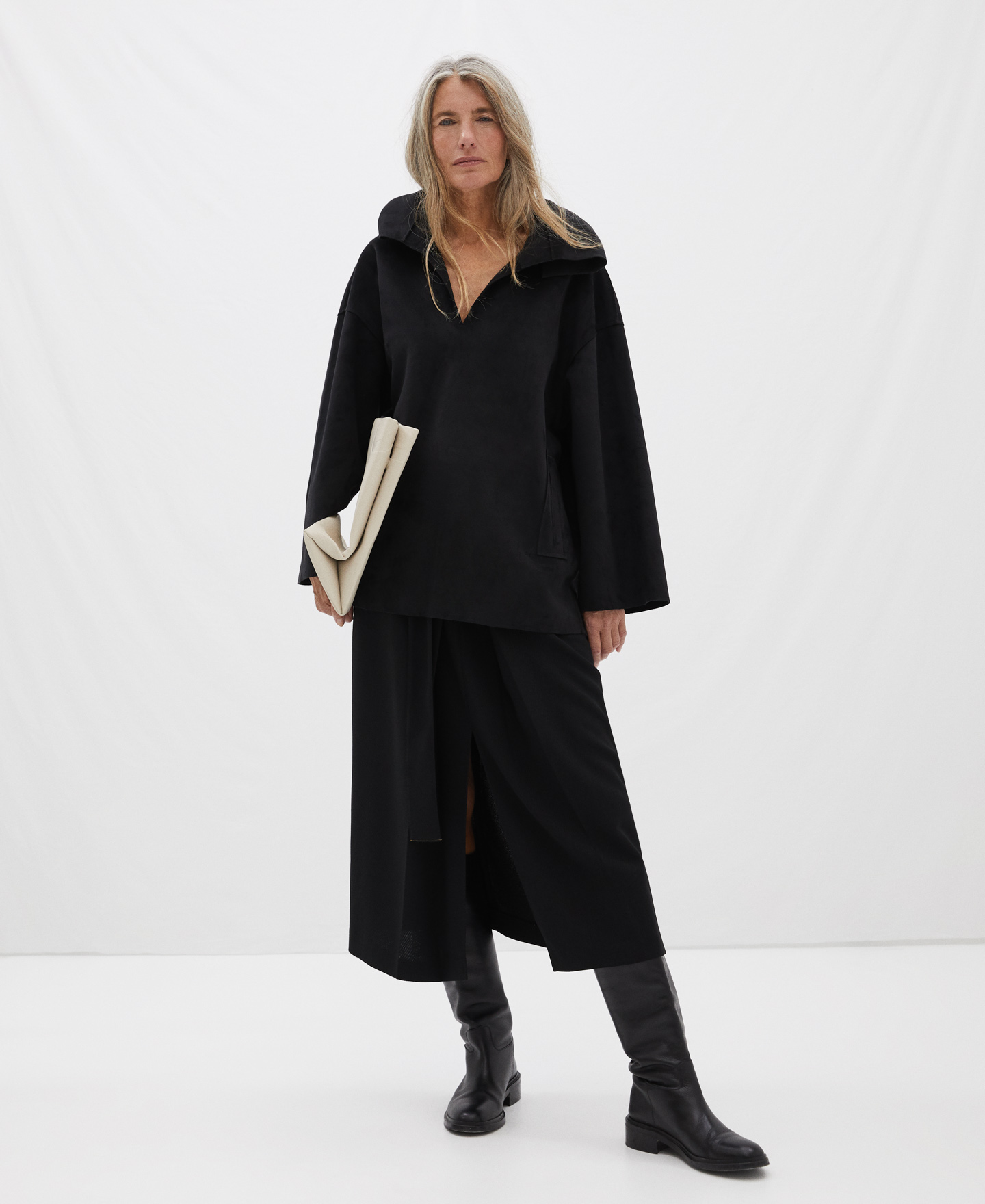 Shawl collar sweater in faux suede image number 1