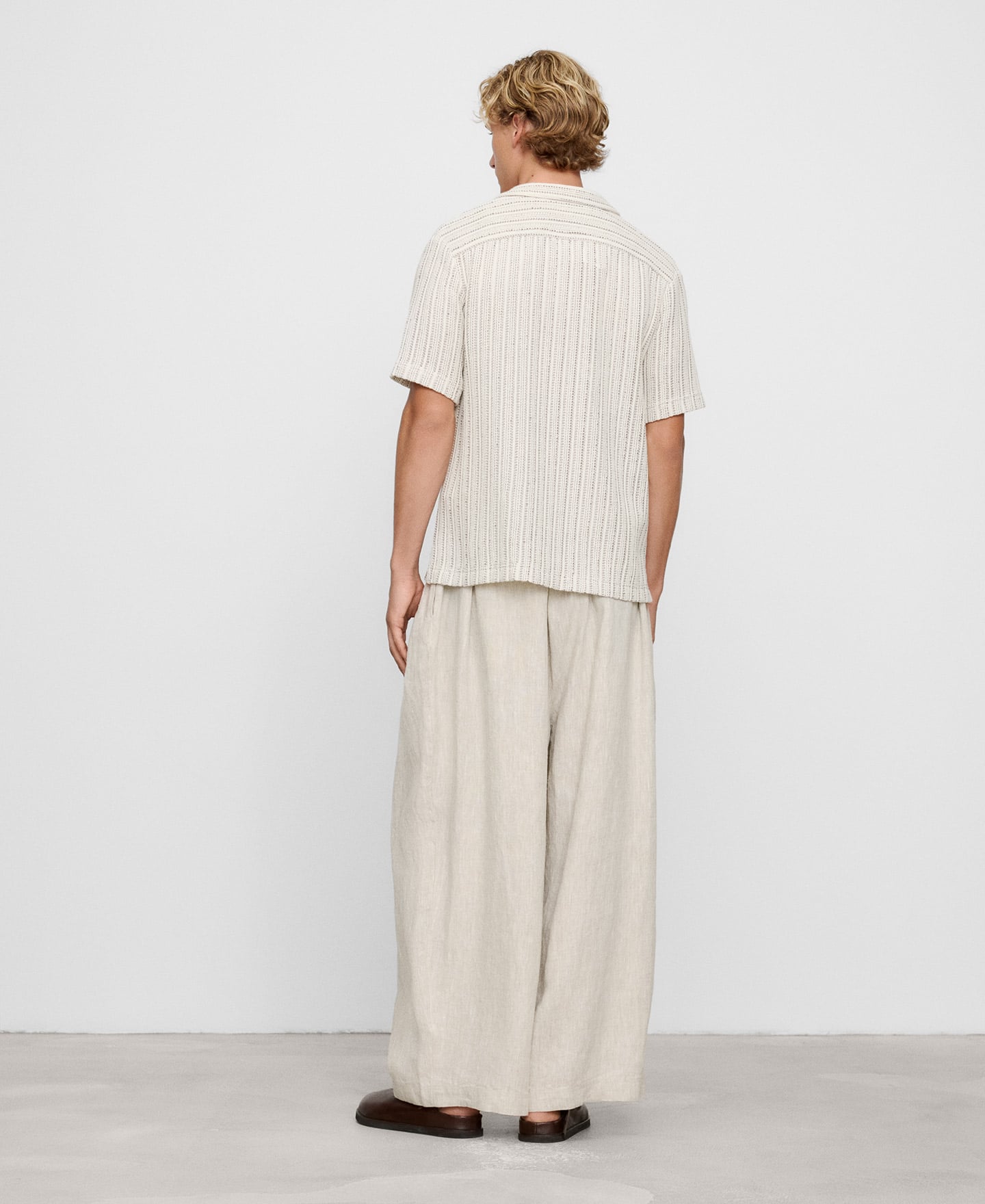 Openwork knit bowling collar shirt image number 2