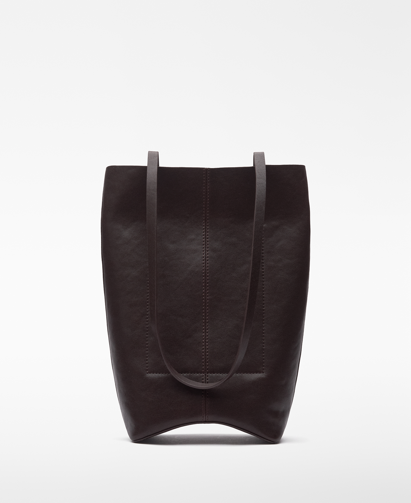 Curved base leather sopper bag woman image number 1