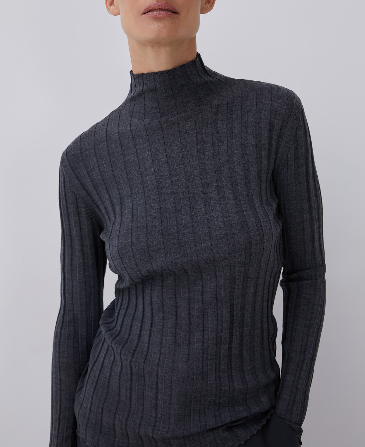 Merino wool rib knit sweater image number 0
