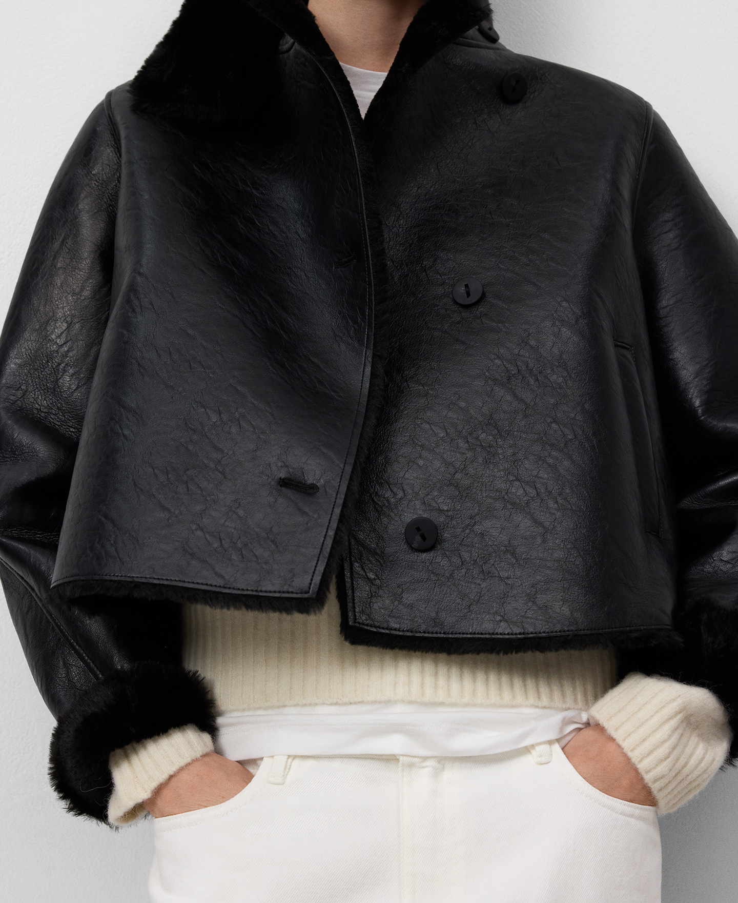 Leather-Non-Leather short coat woman image number 3