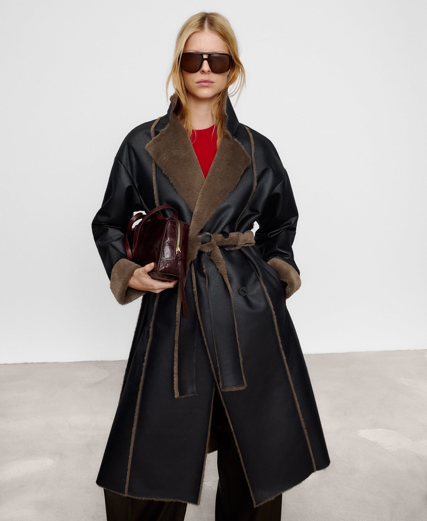 Leather-Non-Leather double-faced coat image number 0
