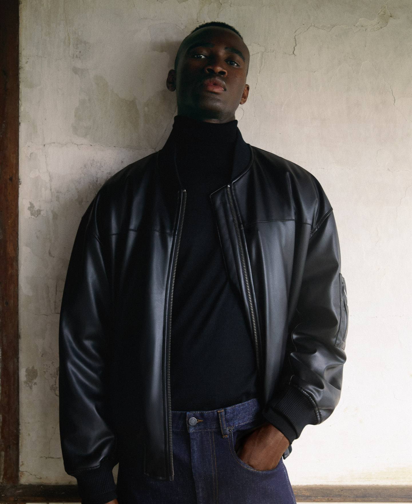 Leather texture oversize bomber image number 0