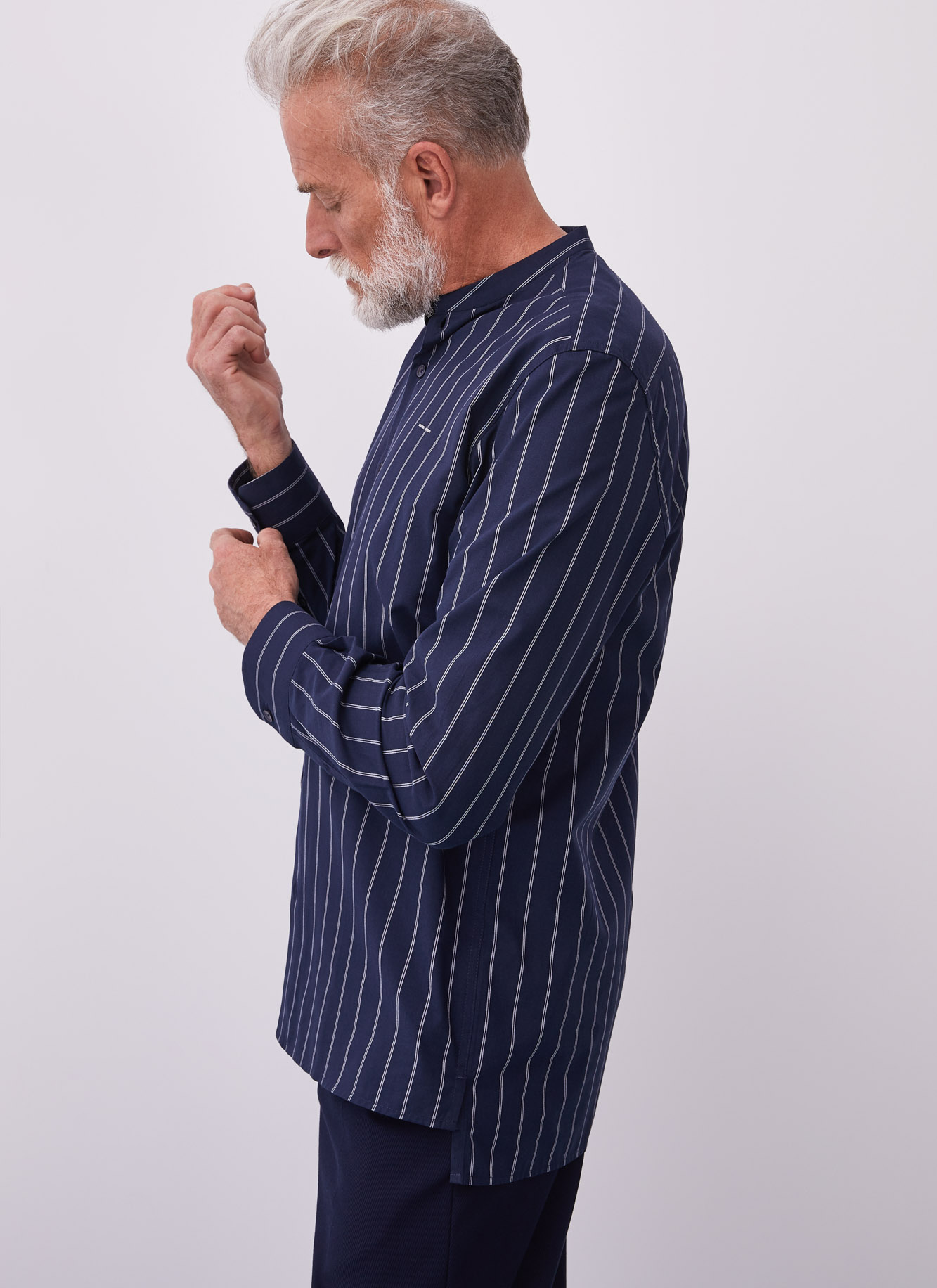Mandarin collar cotton shirt image number 1