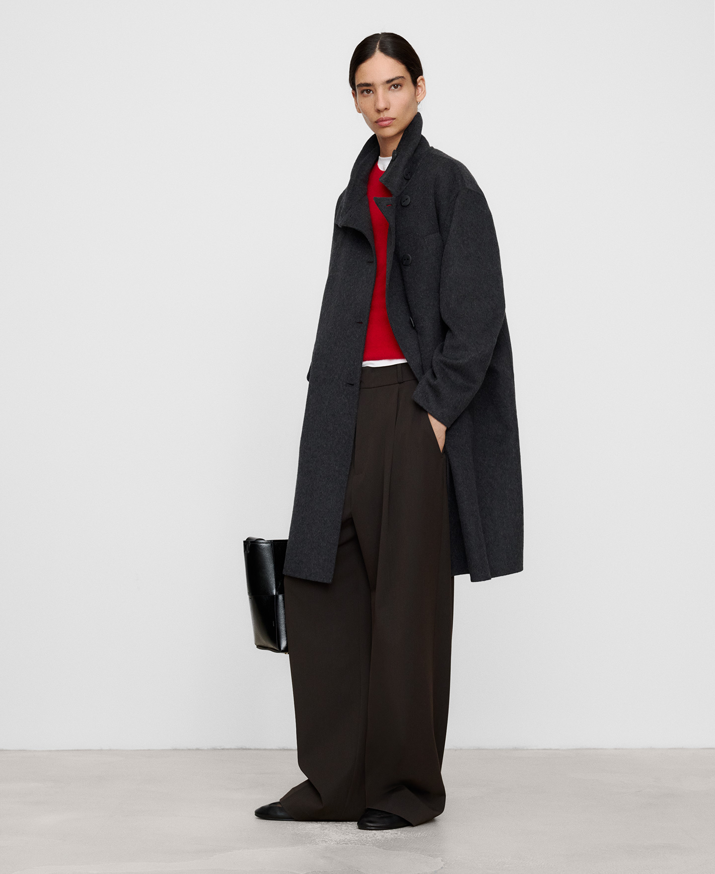 Merino wool blend cross-over long coat image number 1