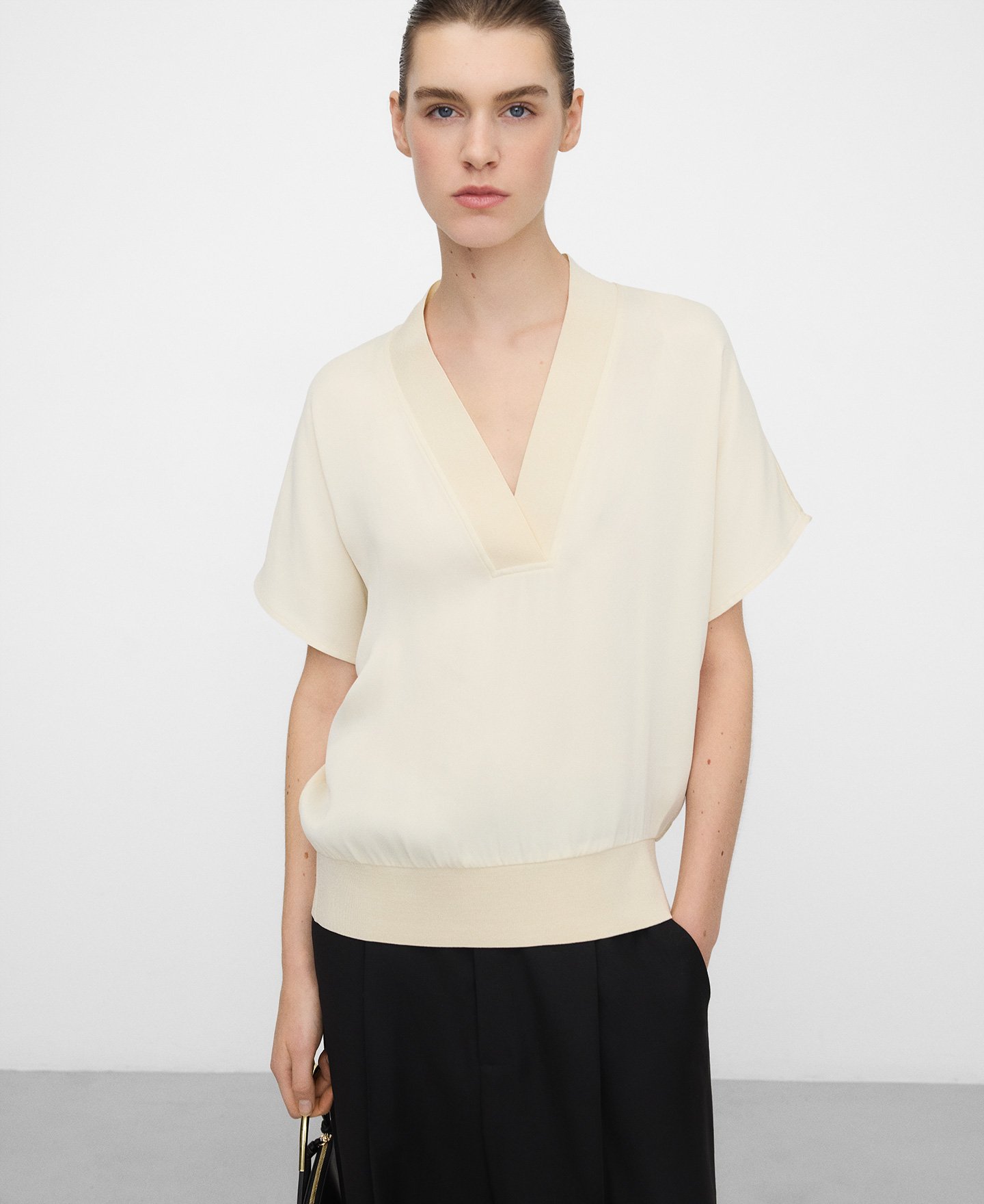 Double-fabric V-neck T-shirt image number 0