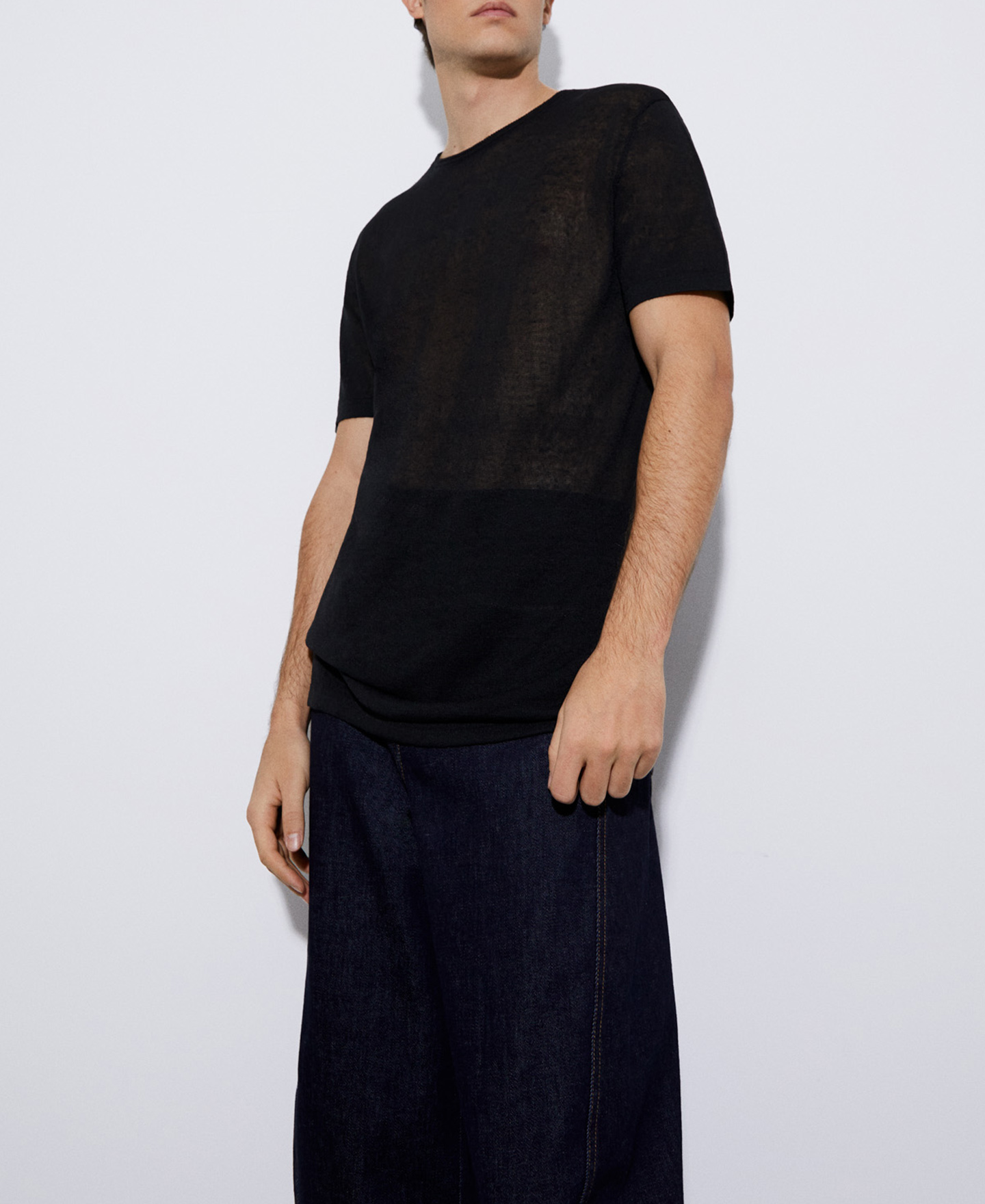 麻とナイロンのクルーネックTシャツ image number 0