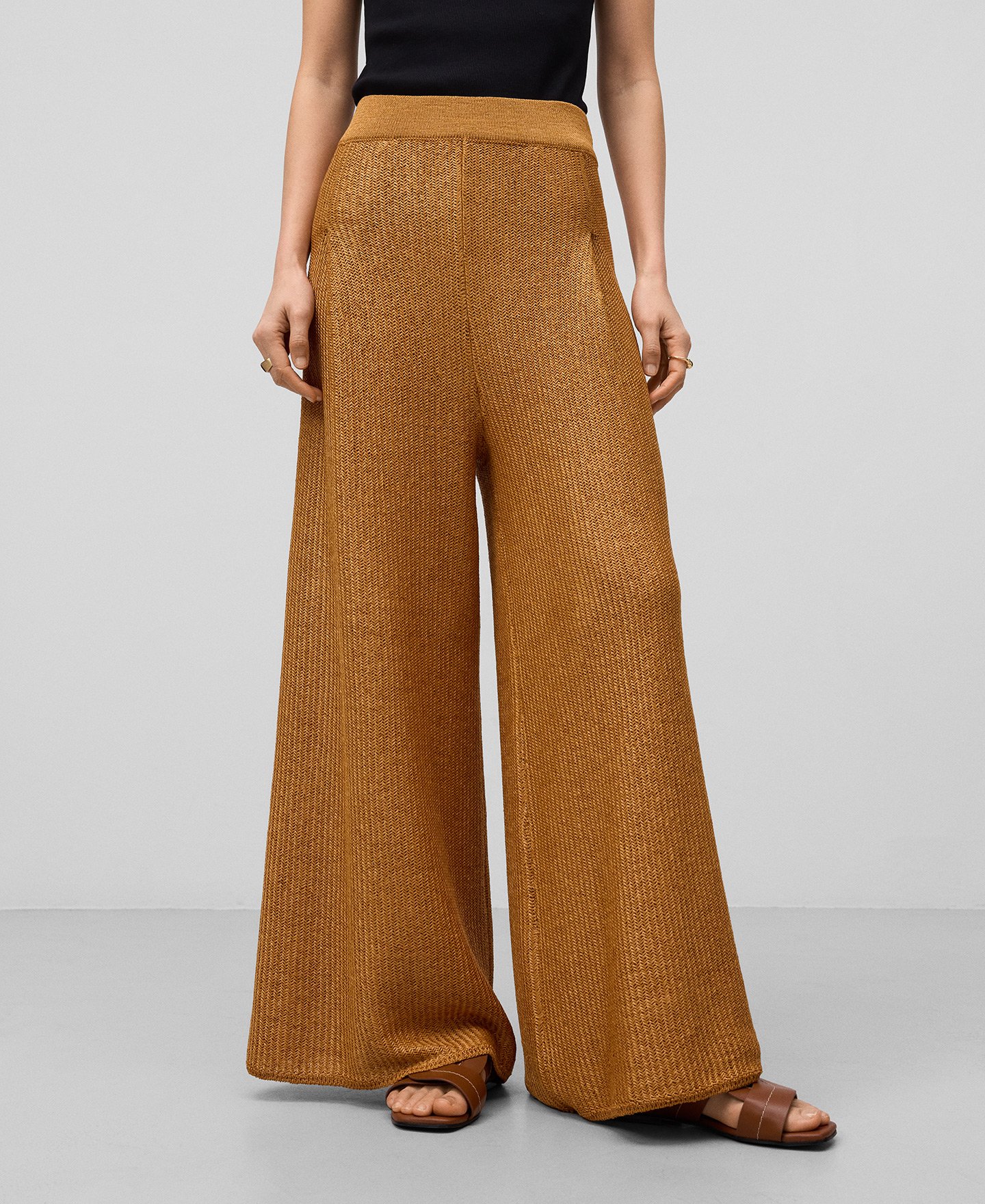 Herringbone knit palazzo trousers woman image number 0