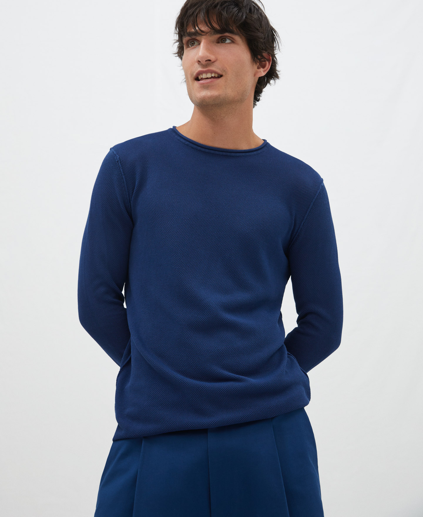 Cotton and viscose round neck sweater image number 0