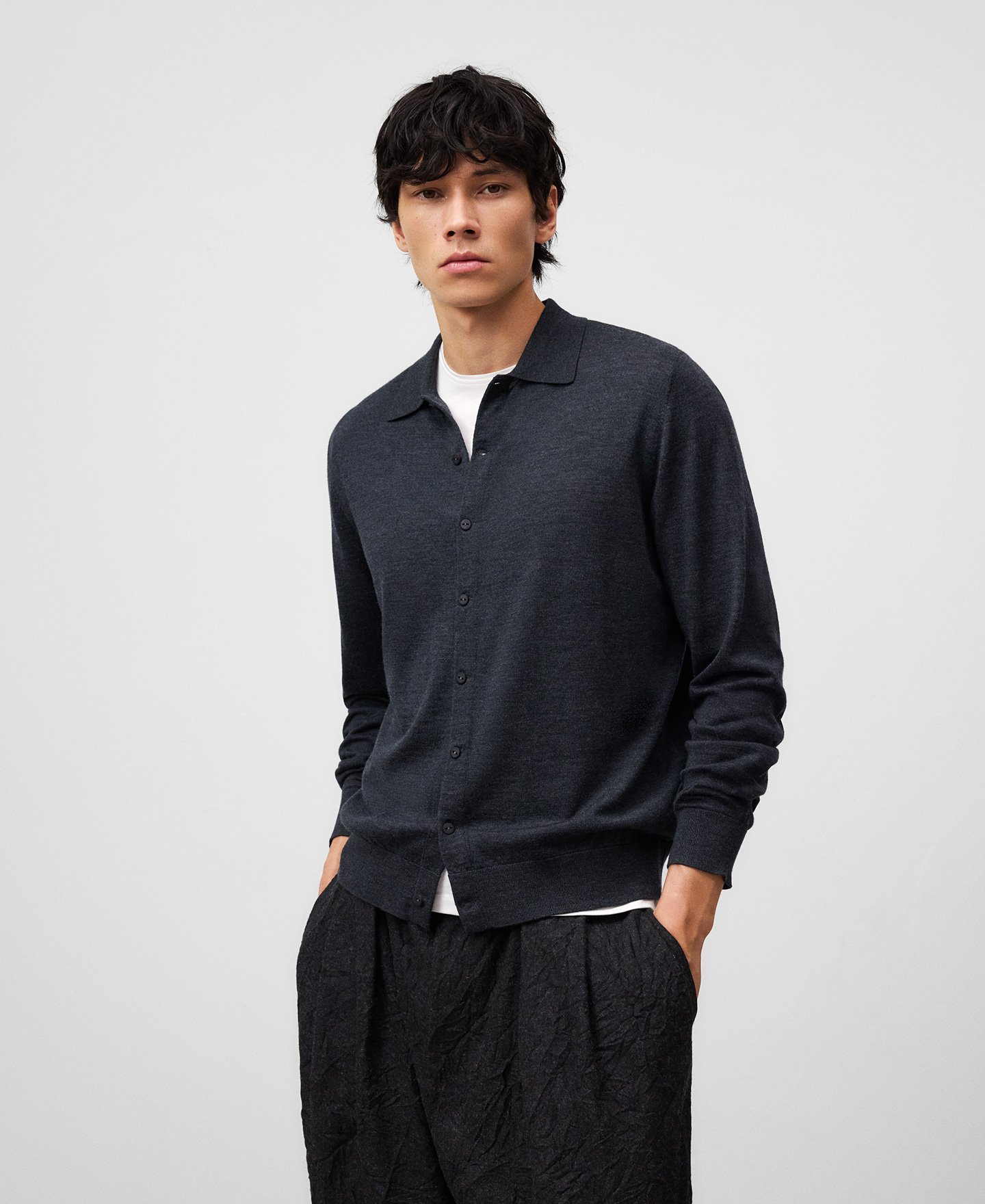 Merino wool buttoned polo shirt man image number 0