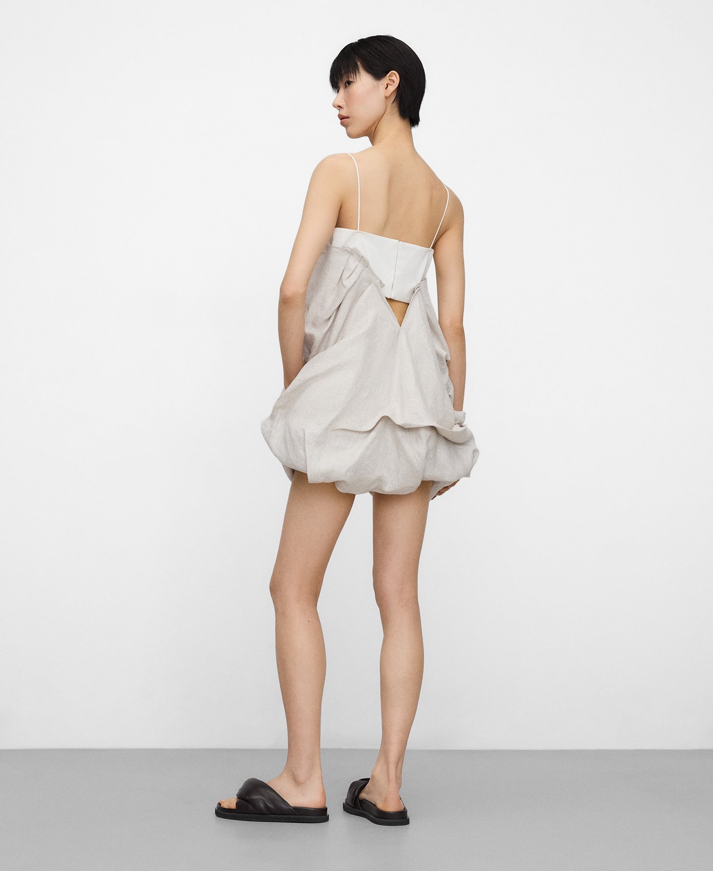 Mixed-fabric balloon mini dress image number 2