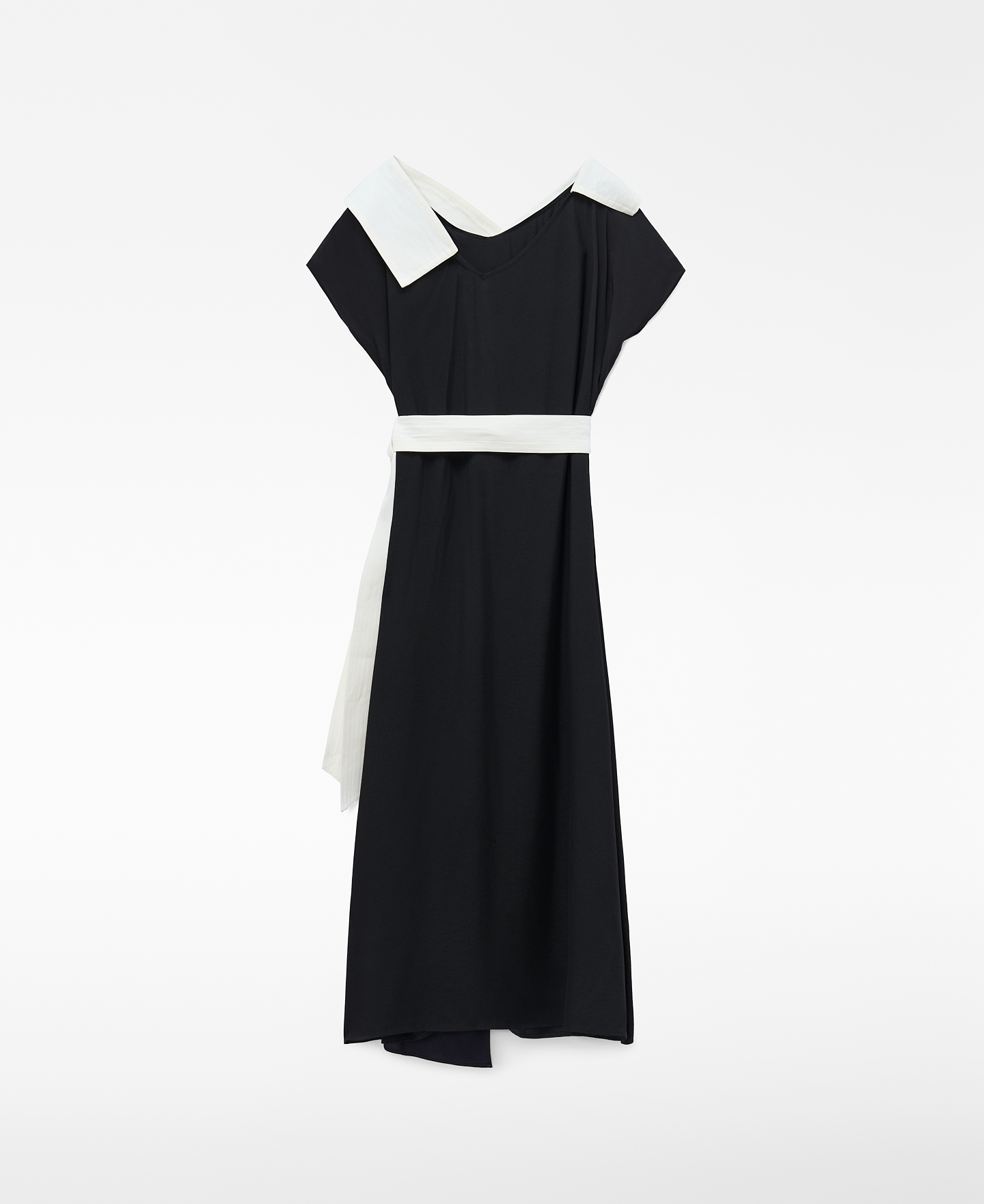 Asymmetric mixed-fabric tricolor dress image number 5