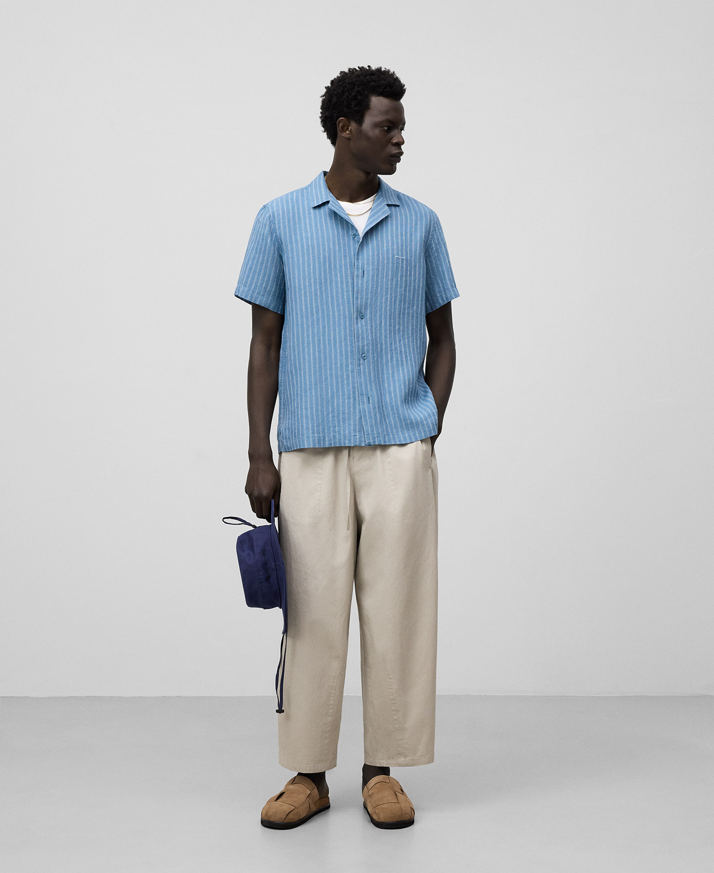 European linen striped shirt man image number 1