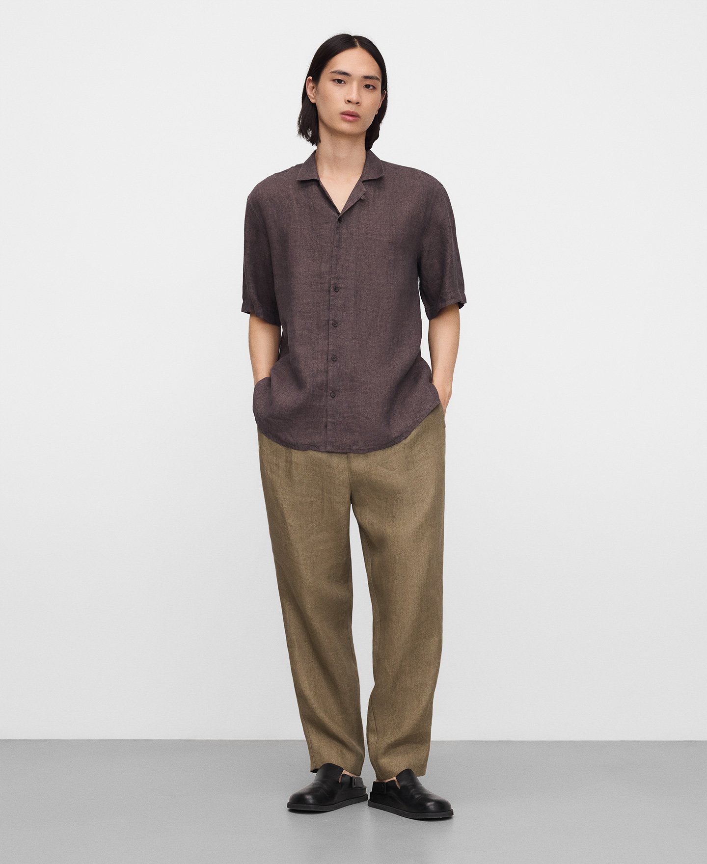 European linen bowling collar shirt image number 1