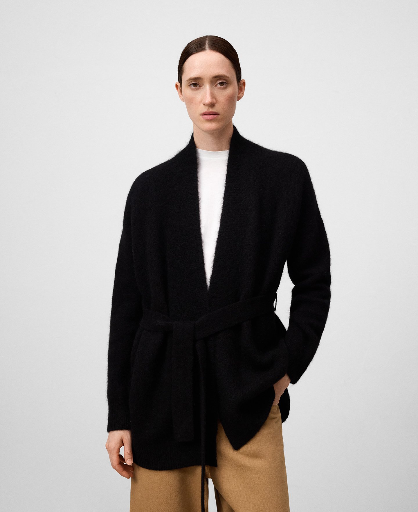 Knit jacket with belt woman image number 0