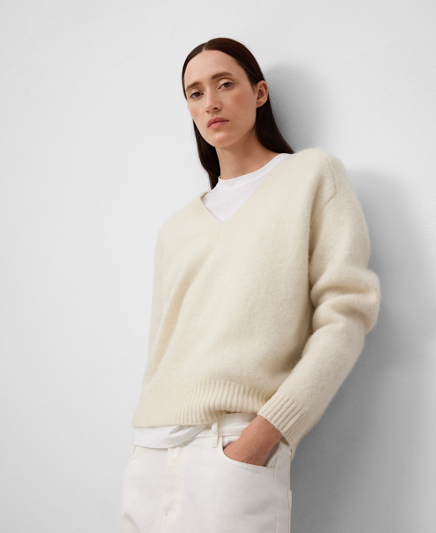 Jersey punto cuello pico mujer image number 0