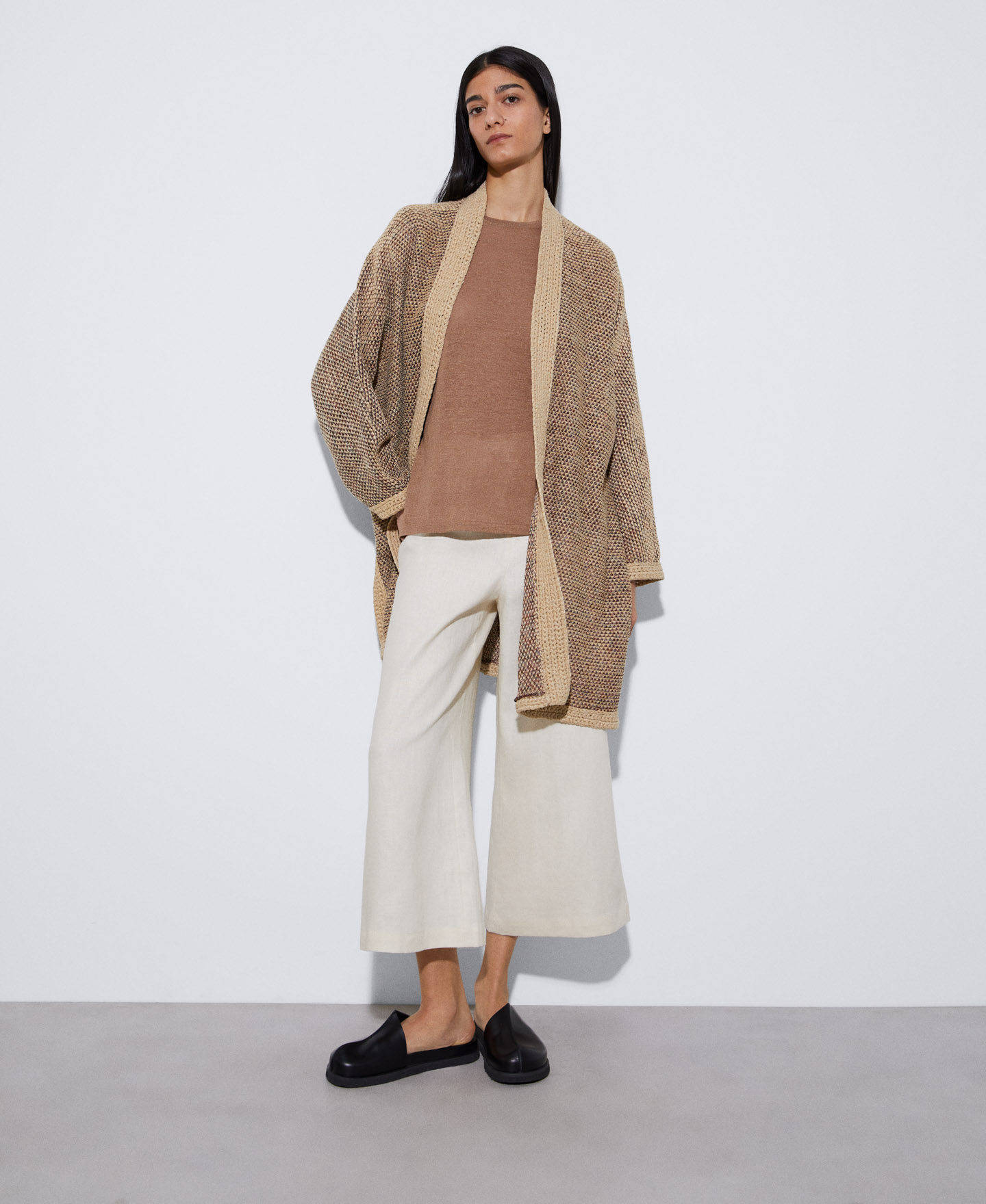 Long openwork knitted jacket image number 1