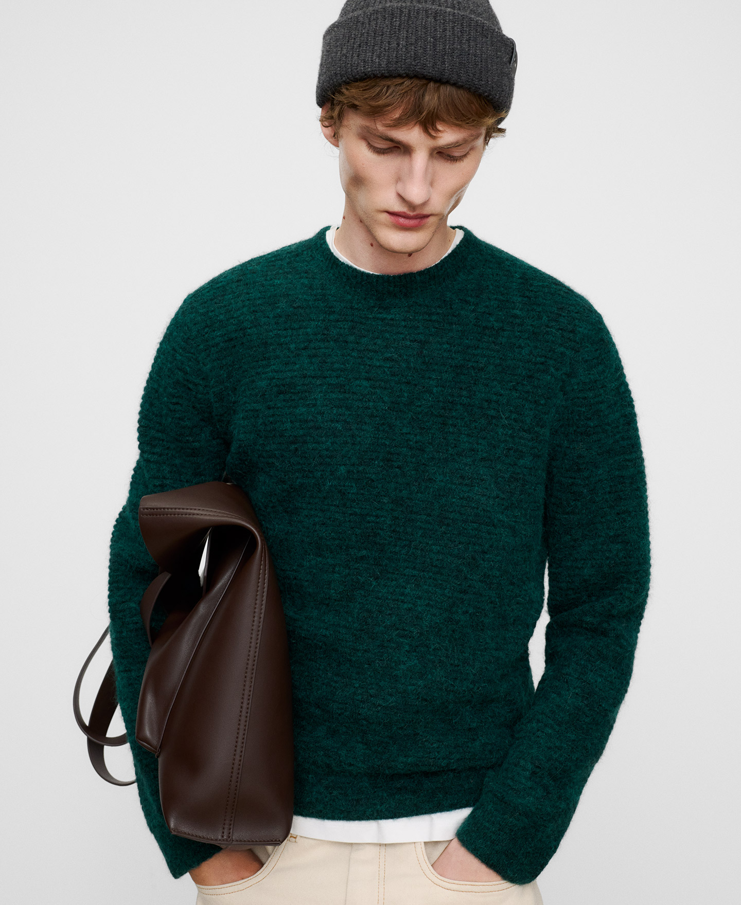 Alpaca blend structured knit sweater image number 0