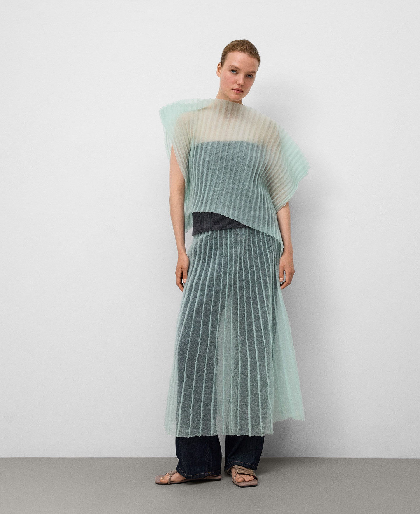 Sheer pleated skirt woman image number 1