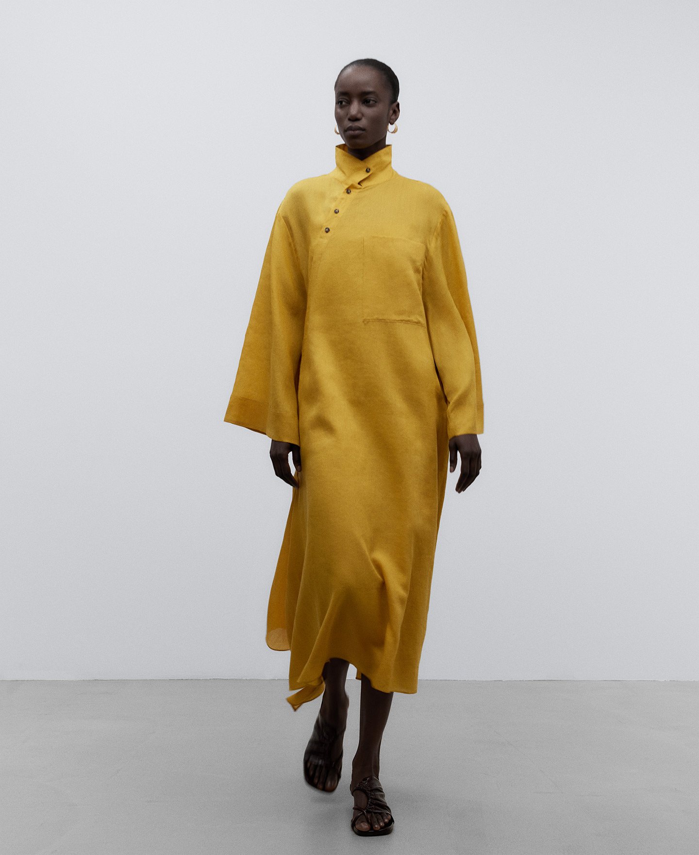 Yellow asymmetric dress woman image number 0