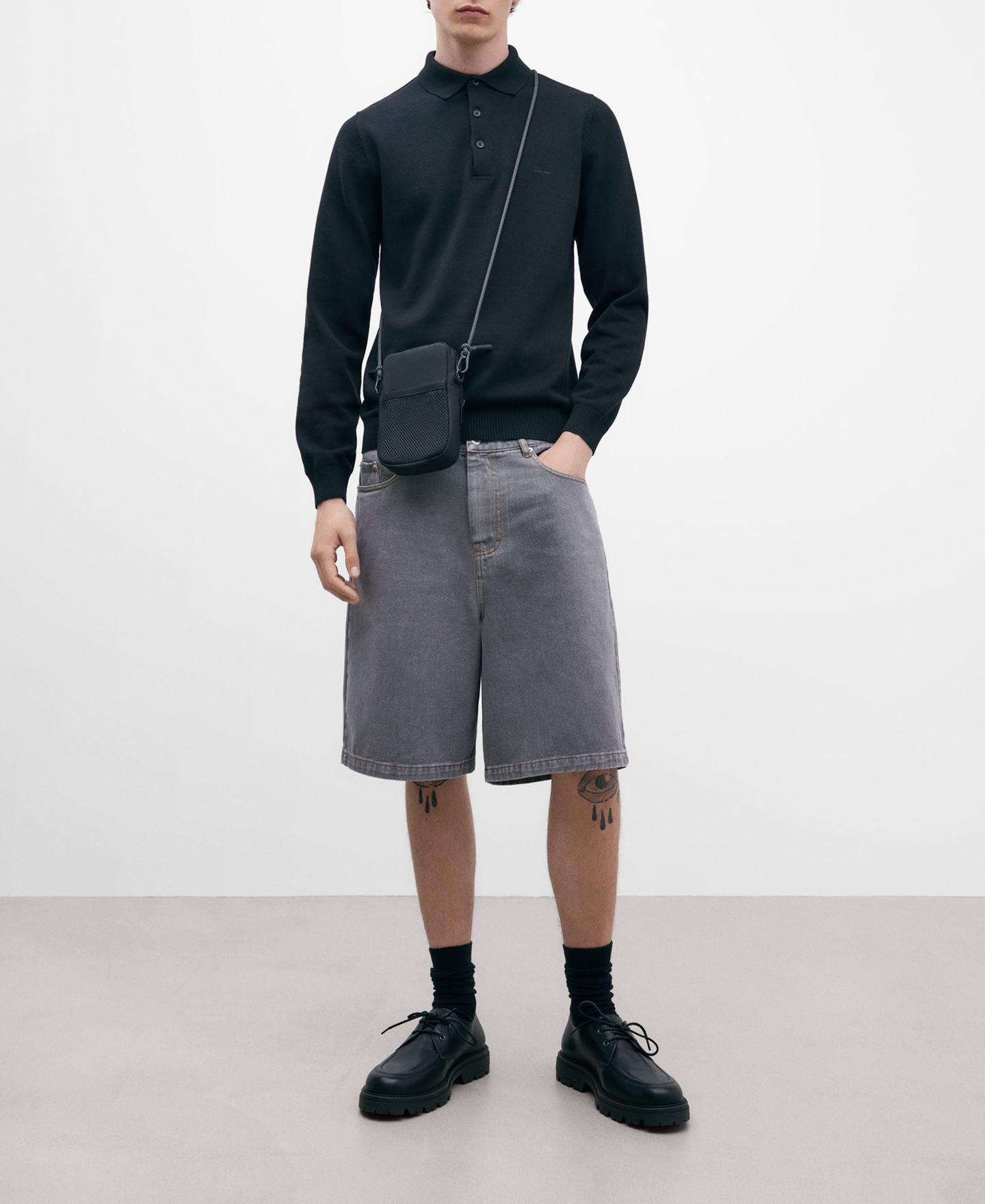 Long sleeve cotton polo shirt for men image number 1