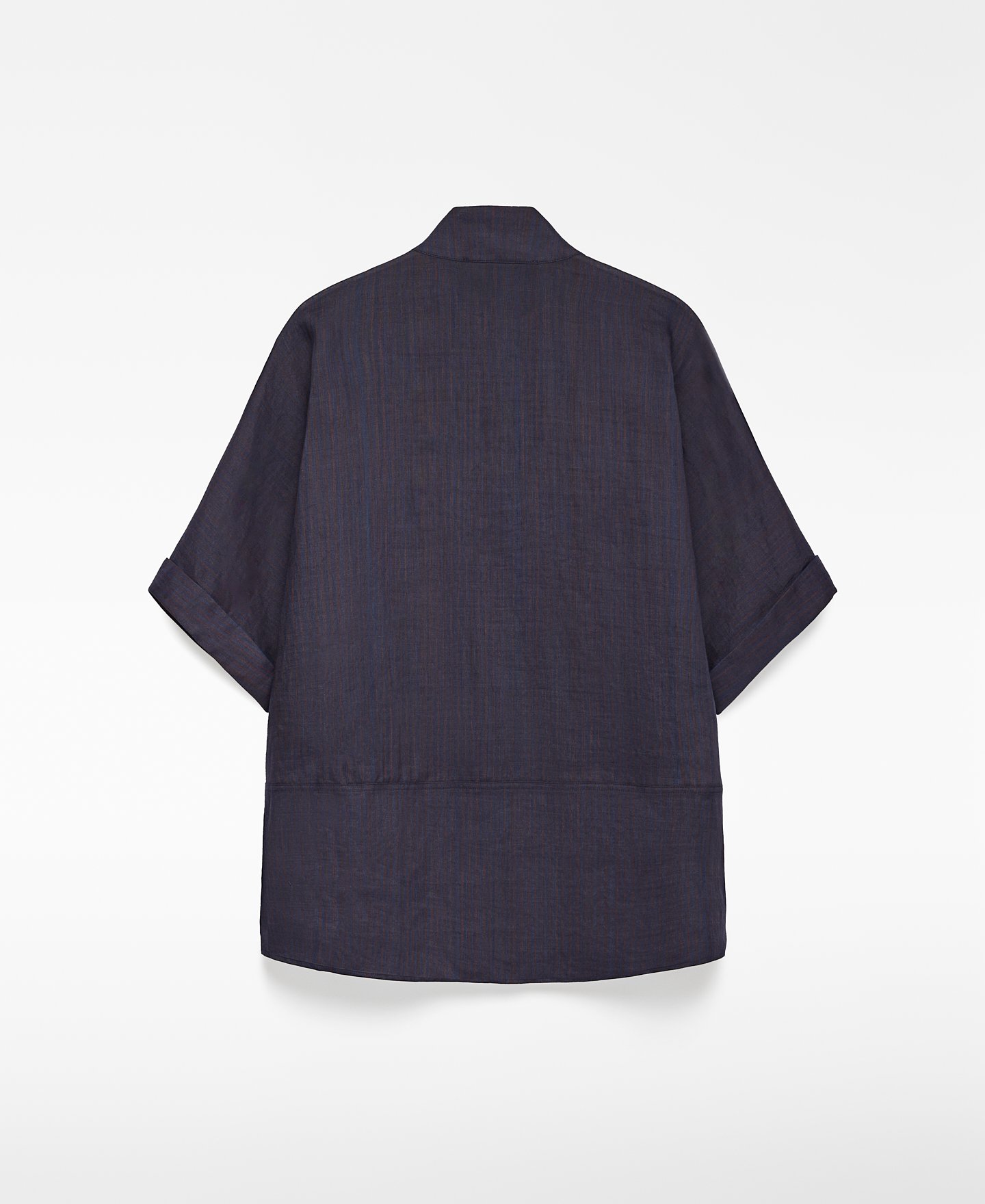 Ramie striped funnel collar shirt woman image number 5