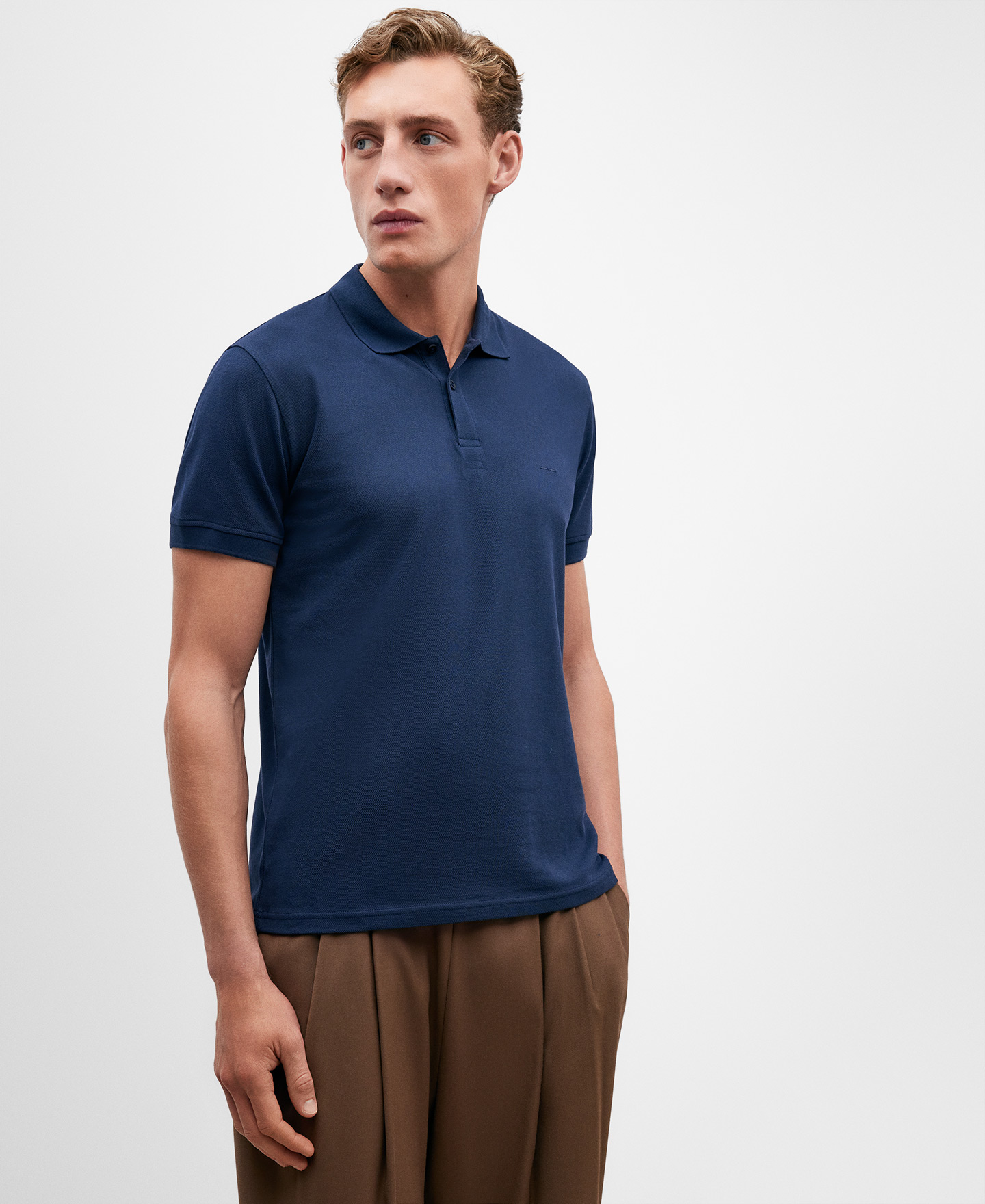 Polo piqué azul-marinho em algodão para homem image number 0