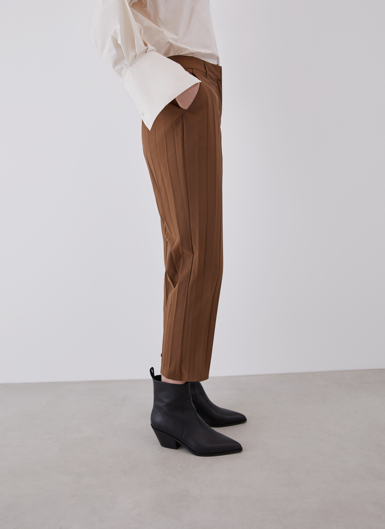 Pleated ankle length trousers image number 2